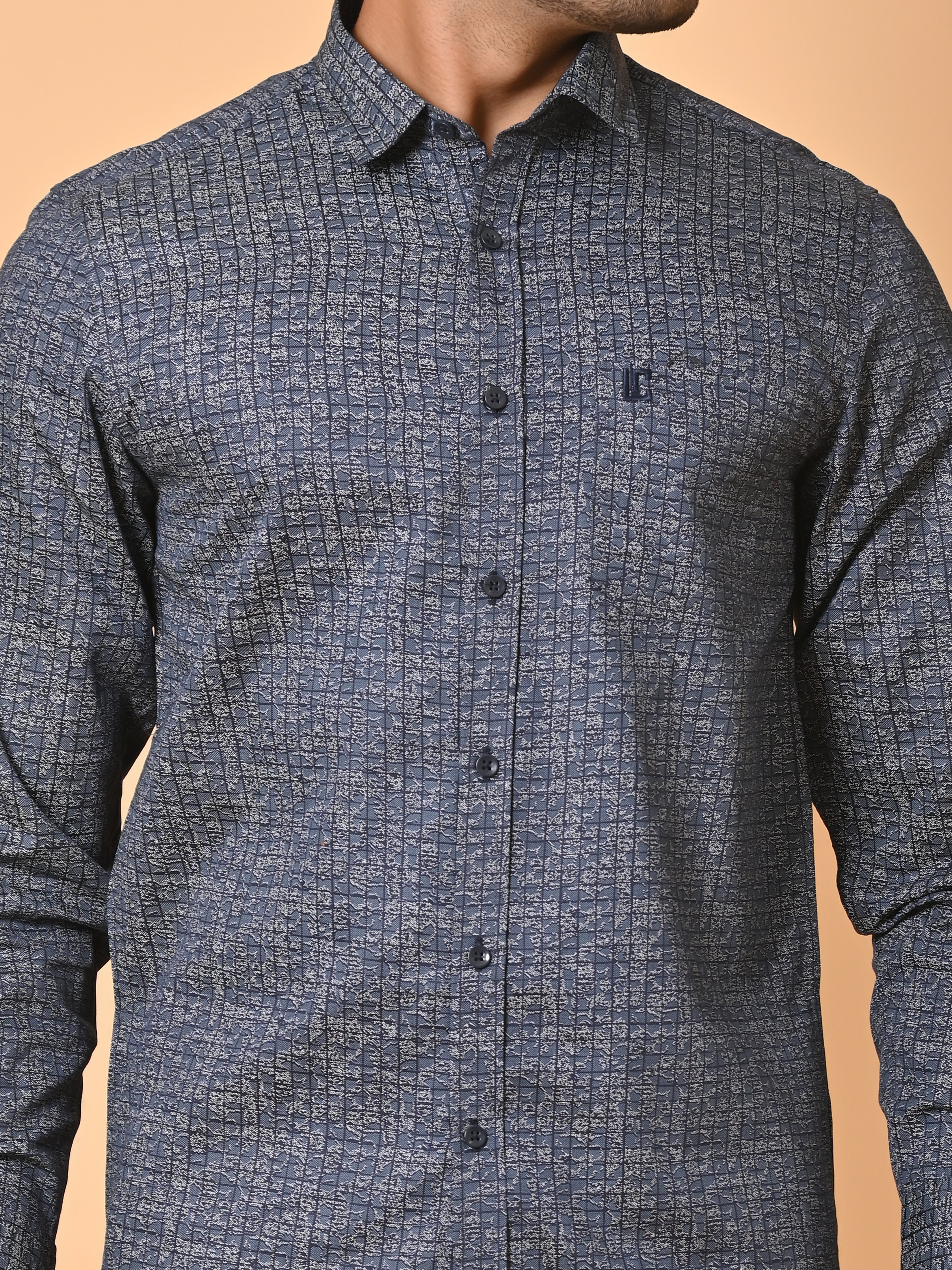 Lykcon Men's Premium Satin Abstract Checks Full Sleeves Printed Shirts in Stunning Hues : "True Blue Style"