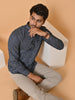 Lykcon Men's Premium Satin Abstract Checks Full Sleeves Printed Shirts in Stunning Hues : "True Blue Style"