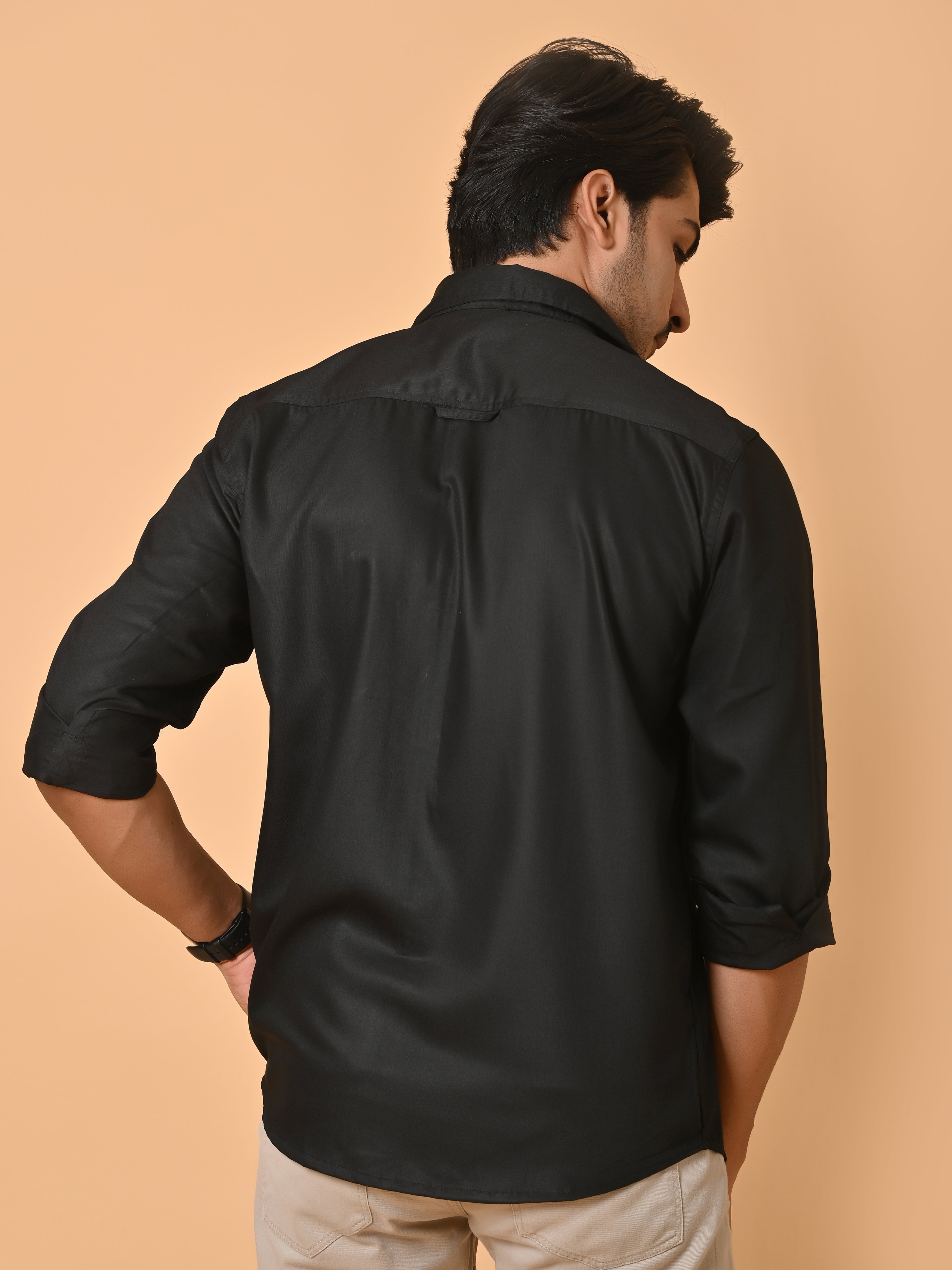"Eternal Elegance: Men's Full Sleeves Plain Black Shirt Giza Cotton Perfection"
