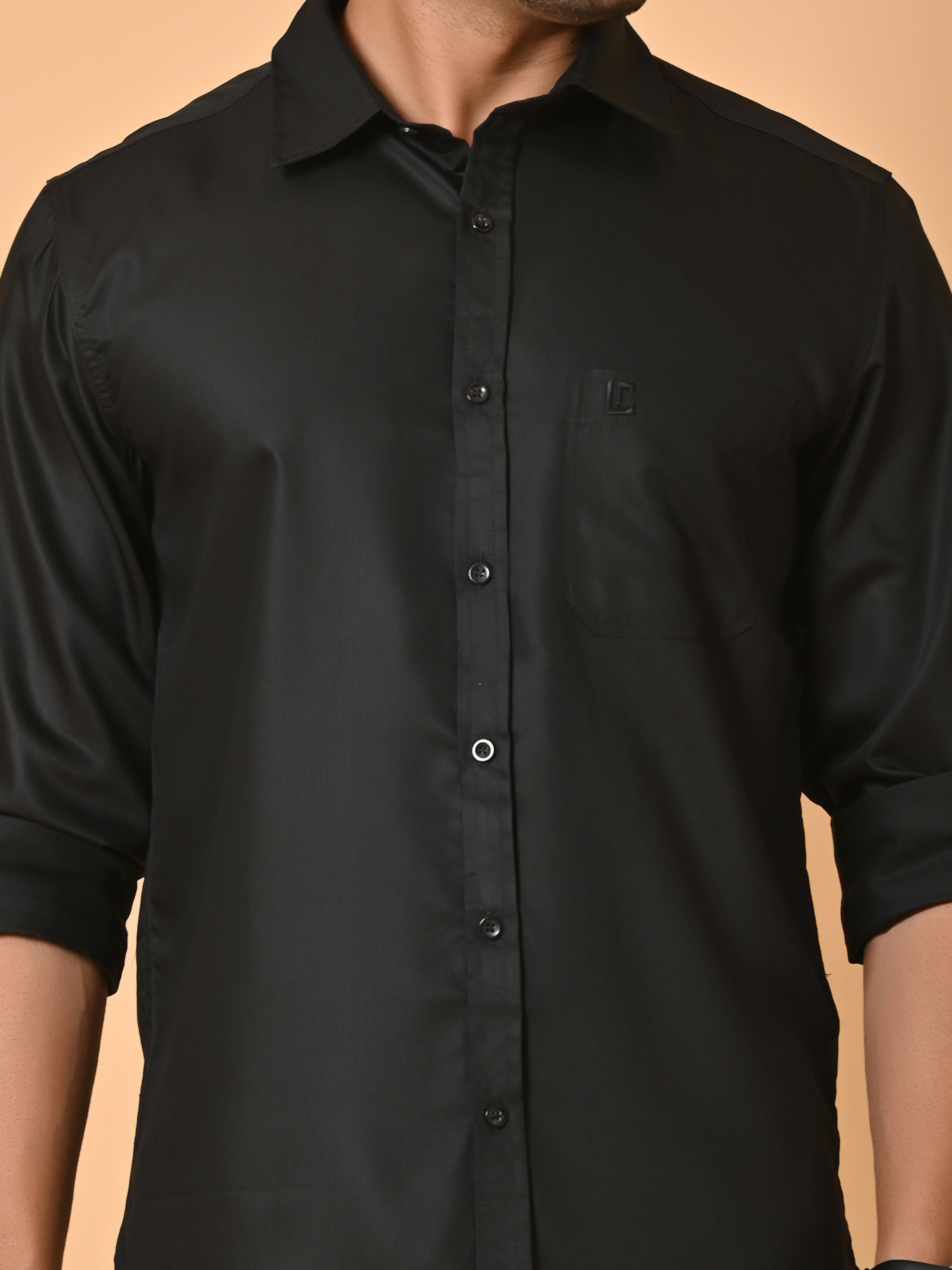 "Eternal Elegance: Men's Full Sleeves Plain Black Shirt Giza Cotton Perfection"