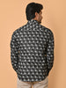 Lykcon Men's Premium Satin Full Sleeves Printed Shirts in Monochrome Hexagons: Black HexaFusion