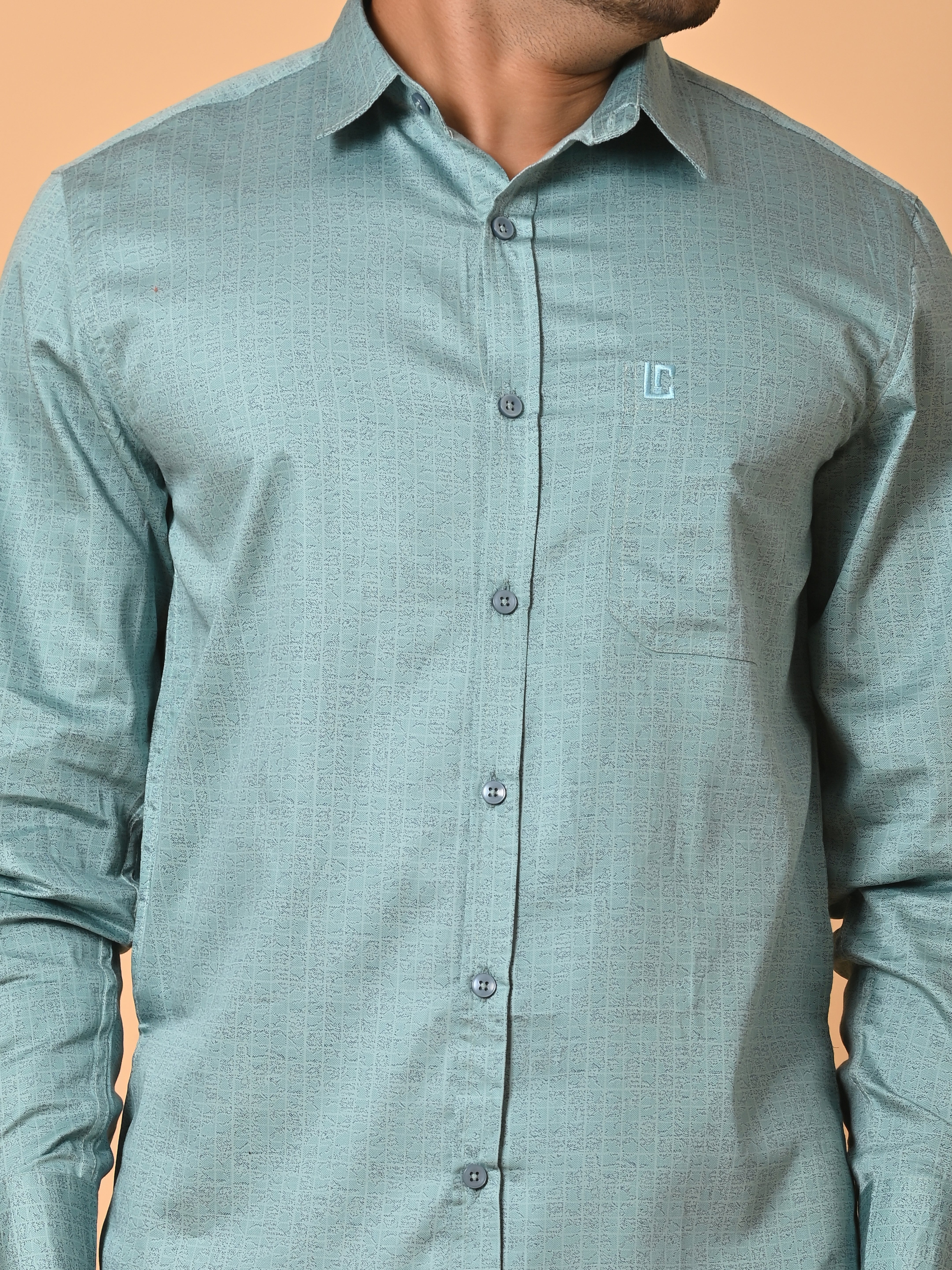 Lykcon Men's Premium Satin Abstract Checks Full Sleeves Printed Shirts in Stunning Hues : Light Blue