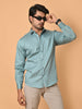 Lykcon Men's Premium Satin Abstract Checks Full Sleeves Printed Shirts in Stunning Hues : Light Blue