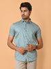 Lykcon Men's Premium Satin Light Blue Half Sleeves Printed Shirts in Floral Checks Pattern