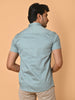 Lykcon Men's Premium Satin Light Blue Half Sleeves Printed Shirts in Floral Checks Pattern
