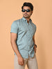 Lykcon Men's Premium Satin Light Blue Half Sleeves Printed Shirts in Floral Checks Pattern