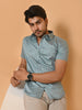 Lykcon Men's Premium Satin Light Blue Half Sleeves Printed Shirts in Floral Checks Pattern