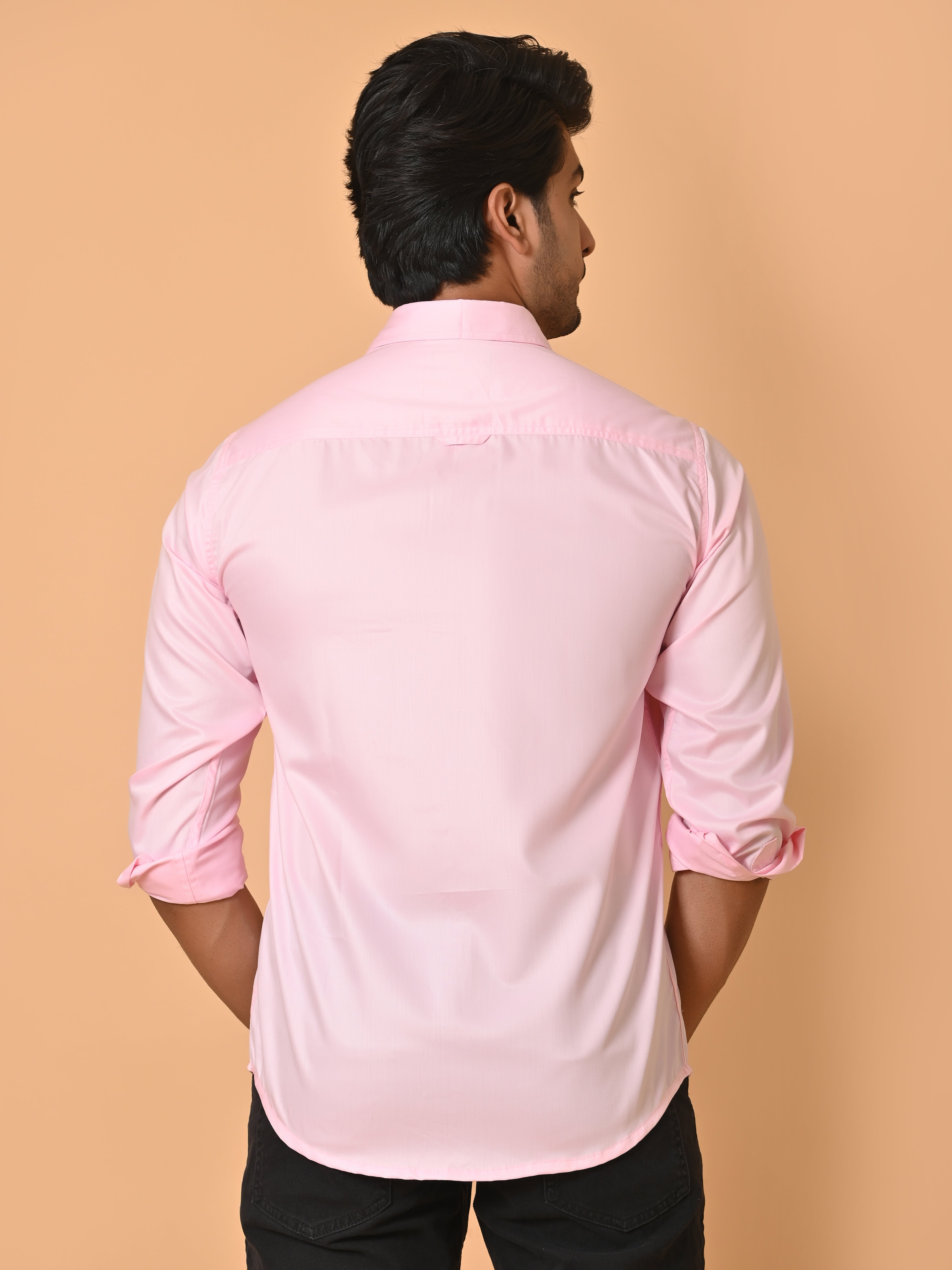 "Eternal Elegance: Men's Full Sleeves Plain Light Pink Shirt Giza Cotton Perfection"