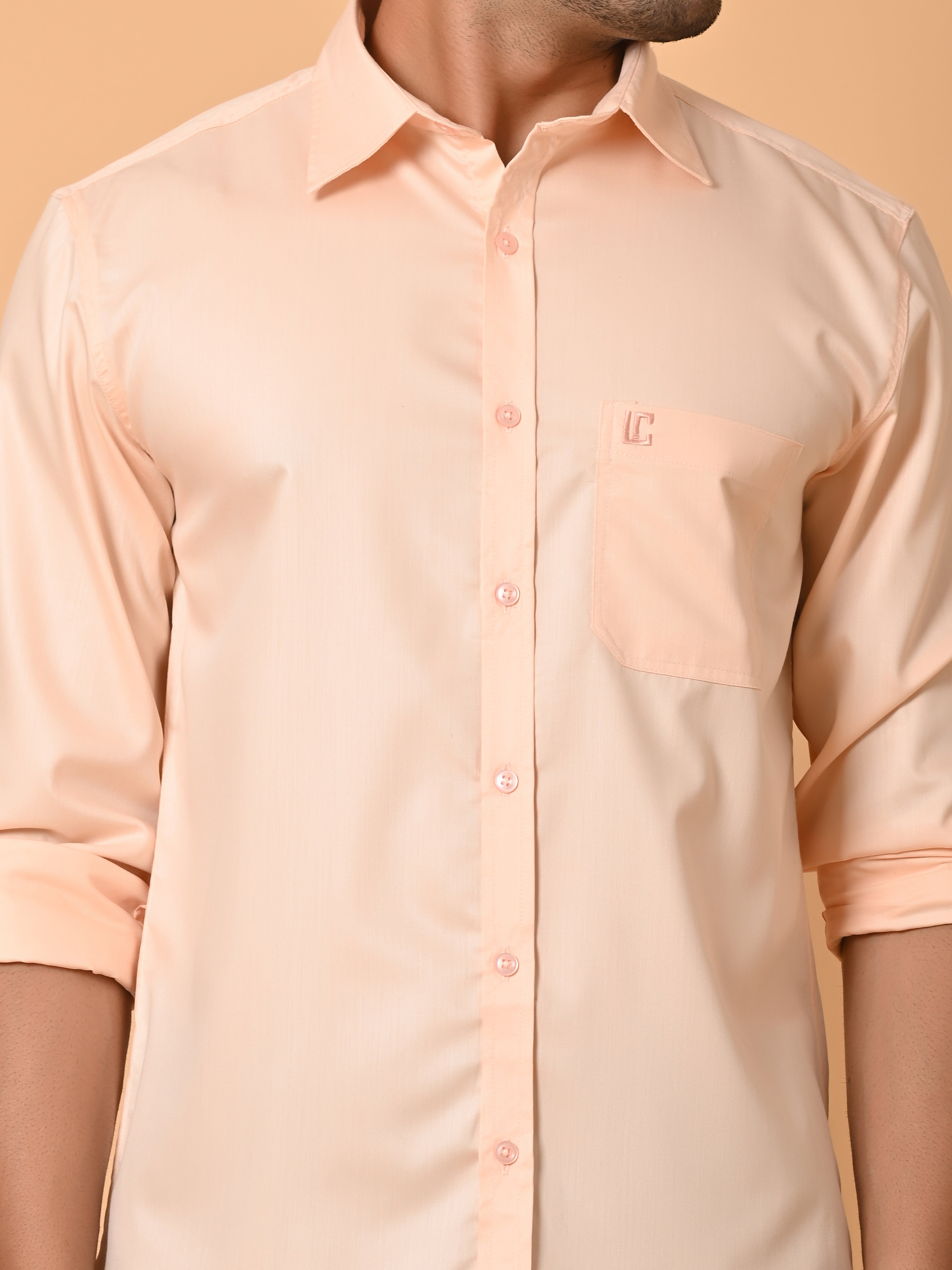 "Eternal Elegance: Men's Full Sleeves Plain Peach Shirt Giza Cotton Perfection"