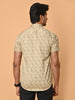 Lykcon Men's Premium Satin Half Sleeves Printed Shirts in Monochrome Hexagons: Beige HexaFusion
