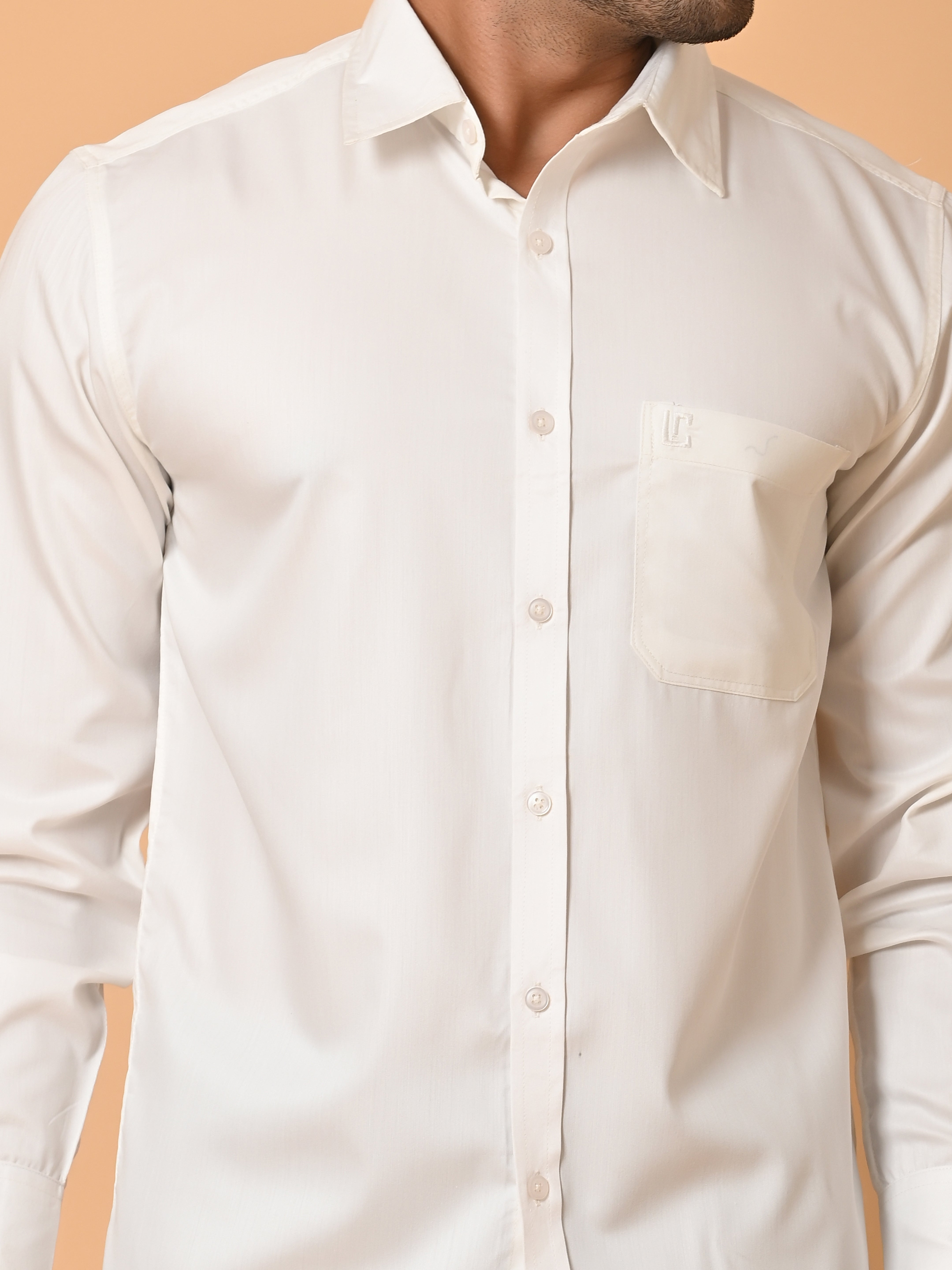 "Eternal Elegance: Men's Full Sleeves Plain White Shirt Giza Cotton Perfection"
