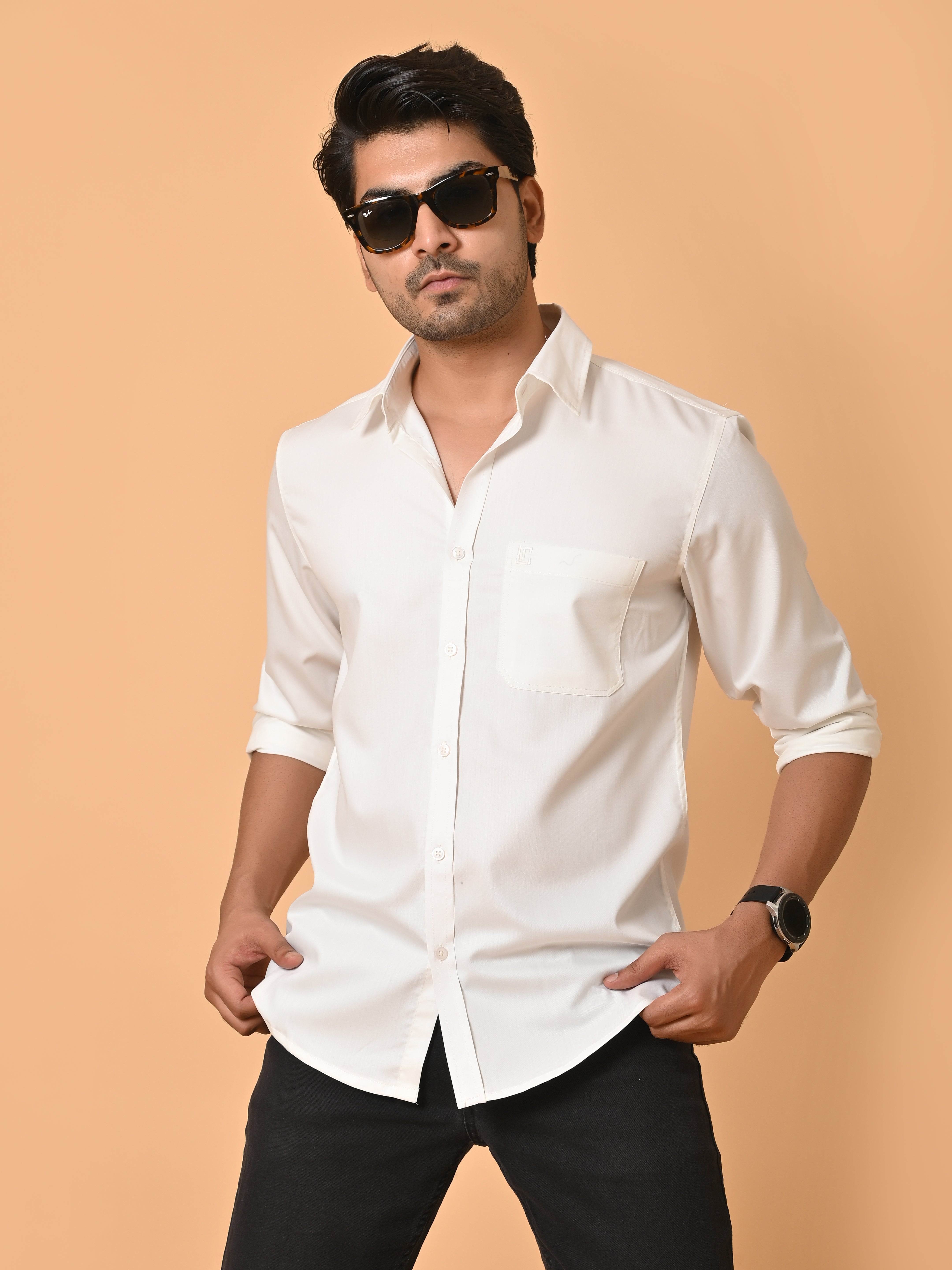 "Eternal Elegance: Men's Full Sleeves Plain White Shirt Giza Cotton Perfection"