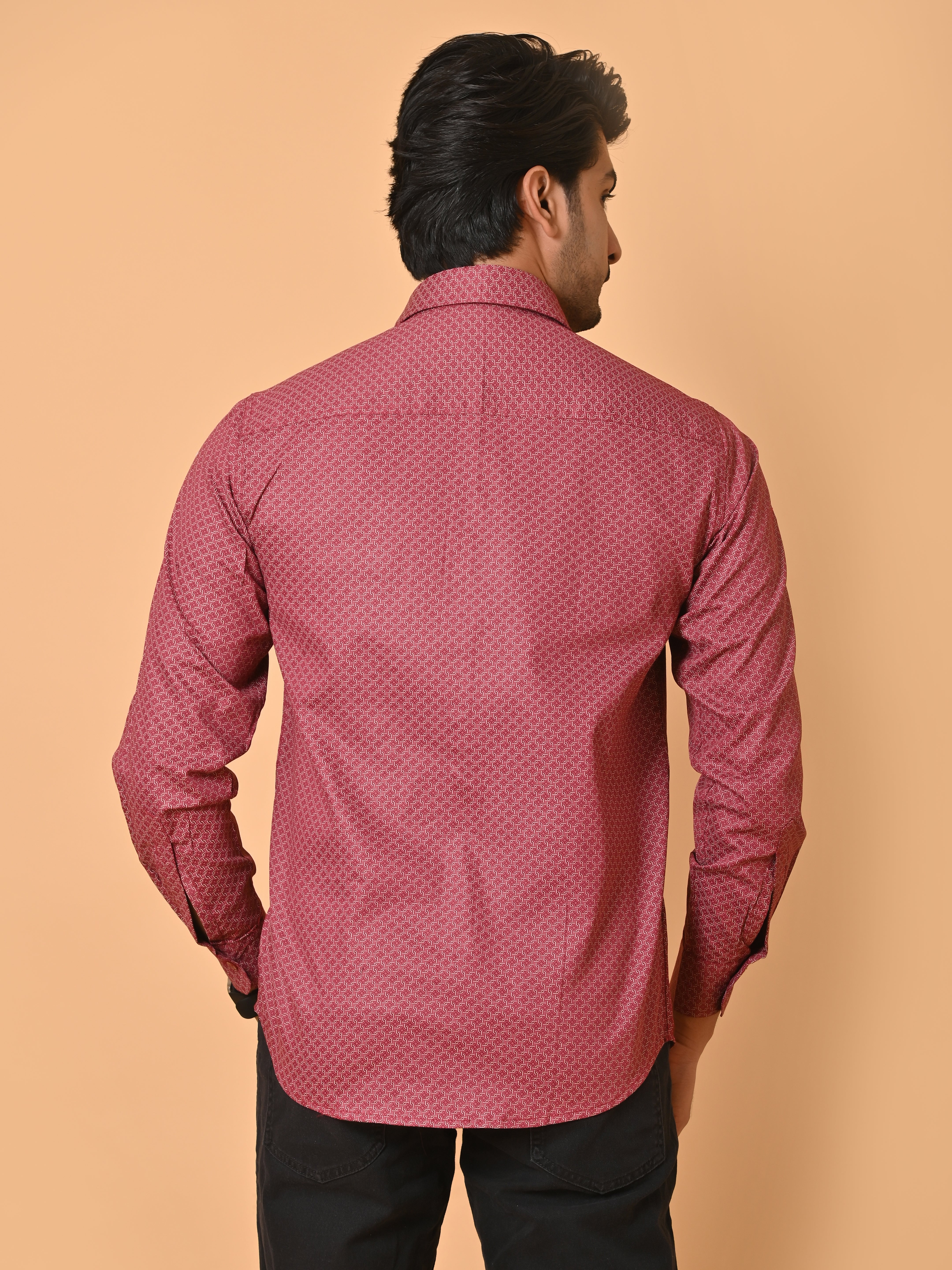 Lykcon Men's Premium Satin Red Azure Knot Full Sleeves Printed Shirt - Monochrome Mastery