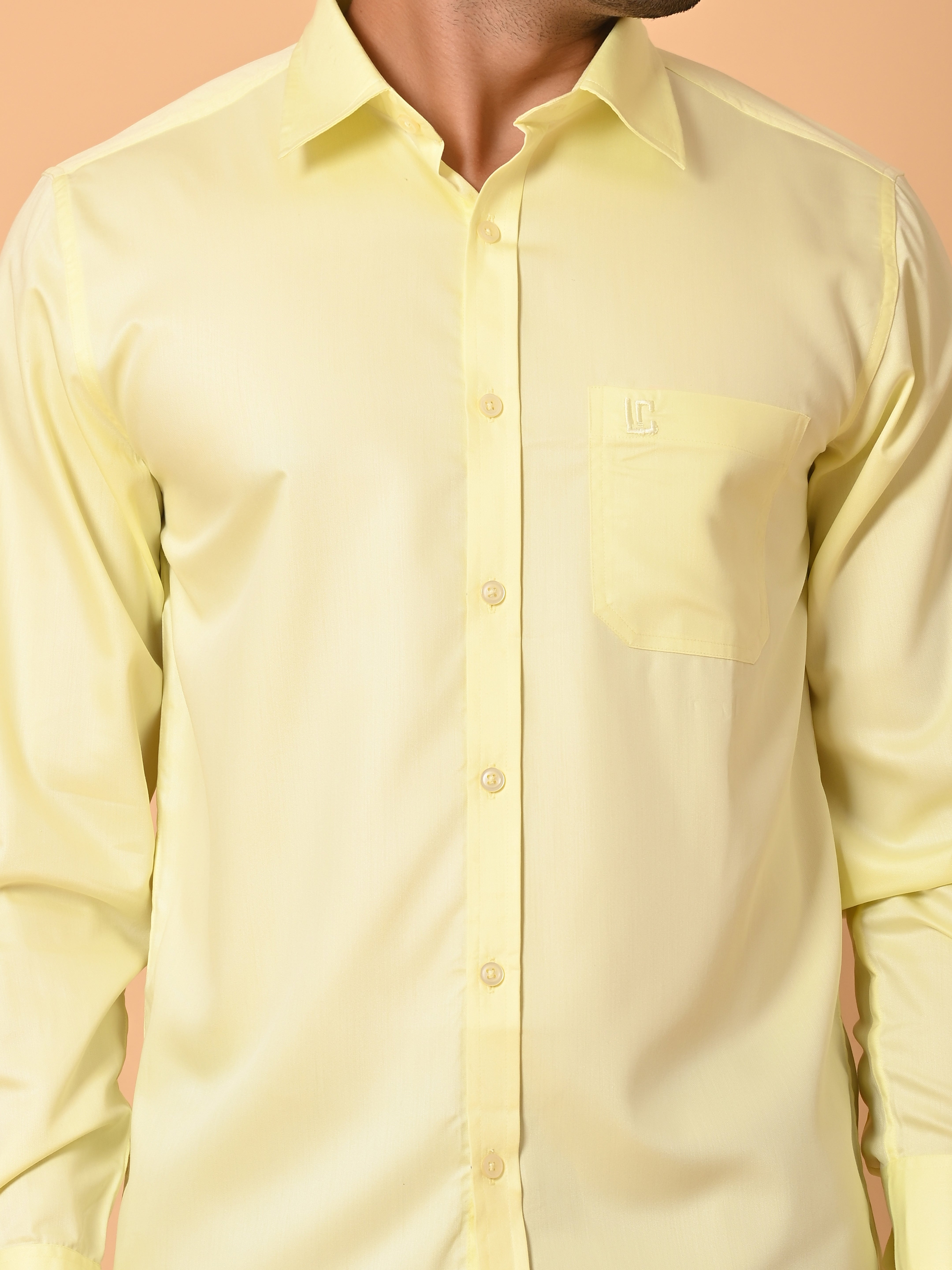 "Eternal Elegance: Men's Full Sleeves Plain Yellow Shirt Giza Cotton Perfection"