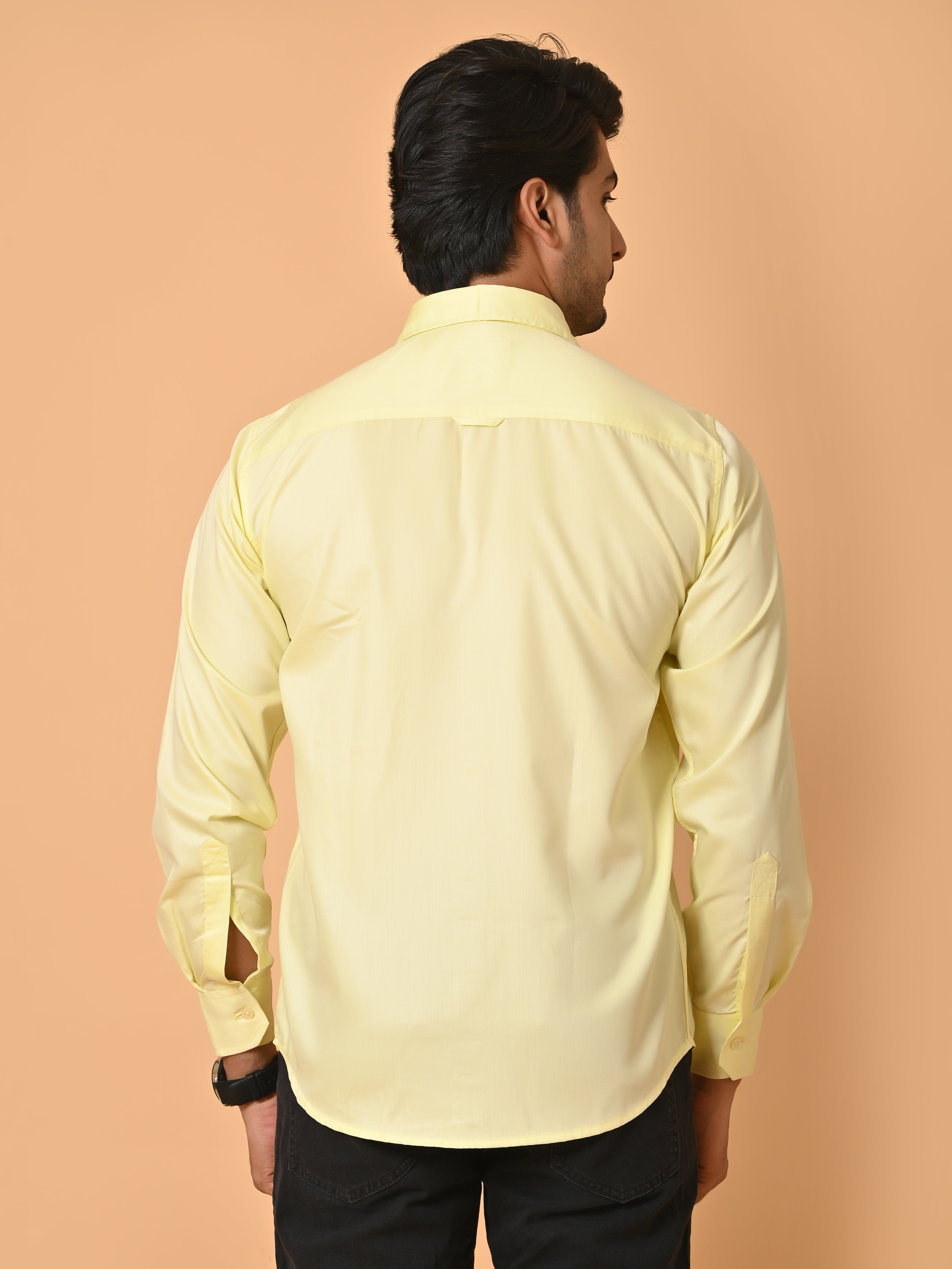 "Eternal Elegance: Men's Full Sleeves Plain Yellow Shirt Giza Cotton Perfection"
