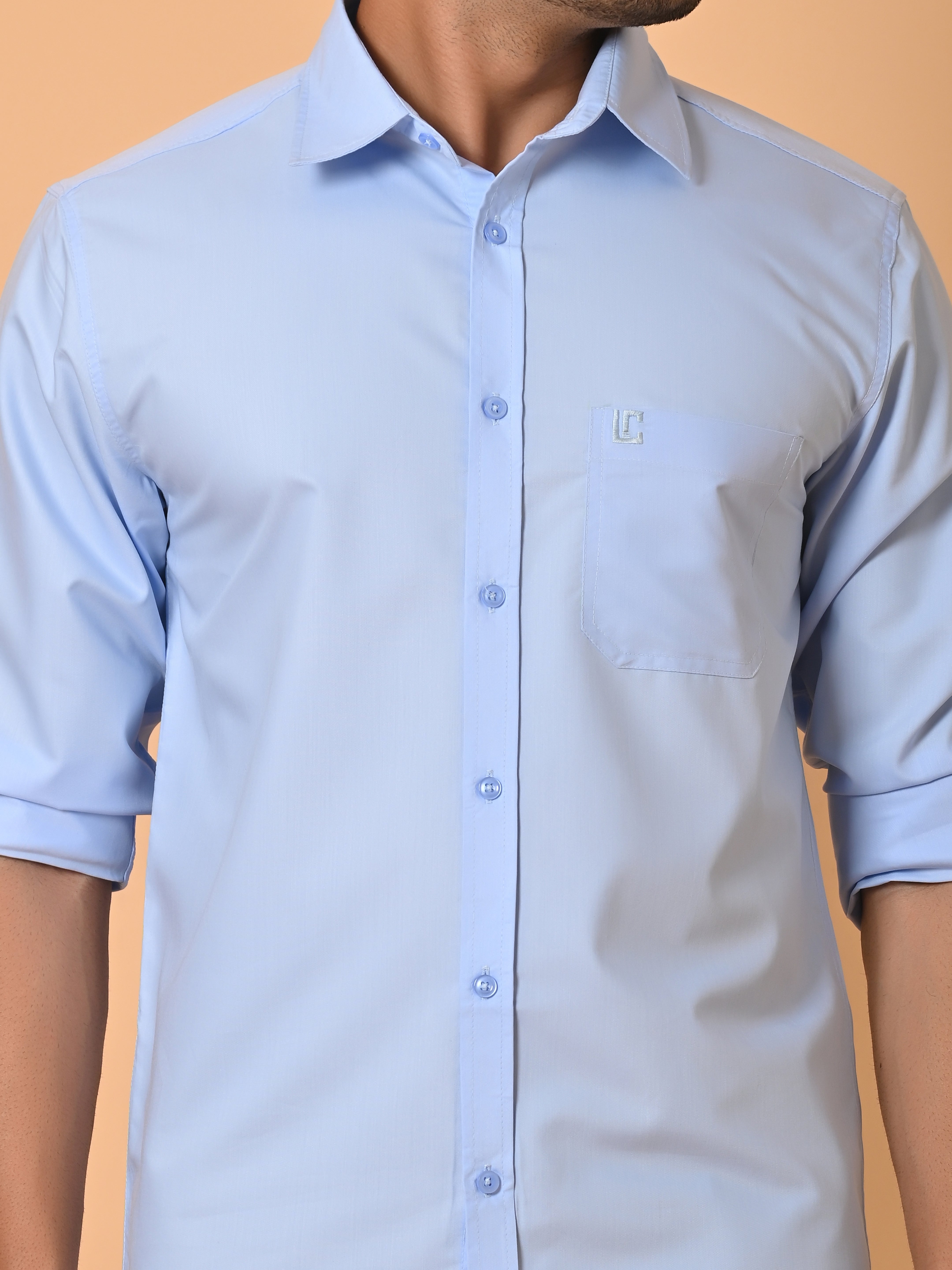 "Eternal Elegance: Men's Full Sleeves Plain Tropical Blue Shirt Giza Cotton Perfection"