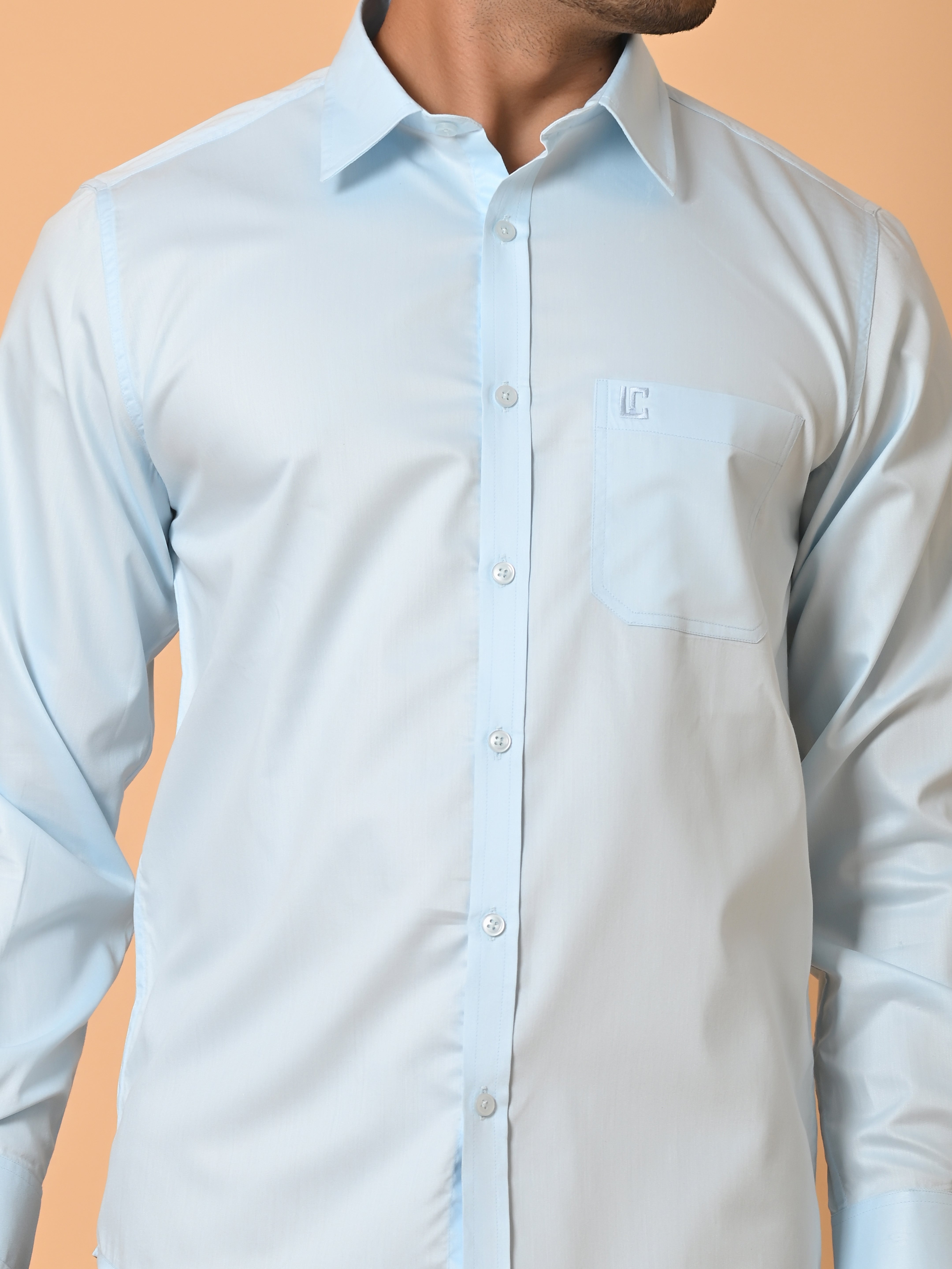 "Eternal Elegance: Men's Full Sleeves Plain Light Blue Shirt Giza Cotton Perfection"