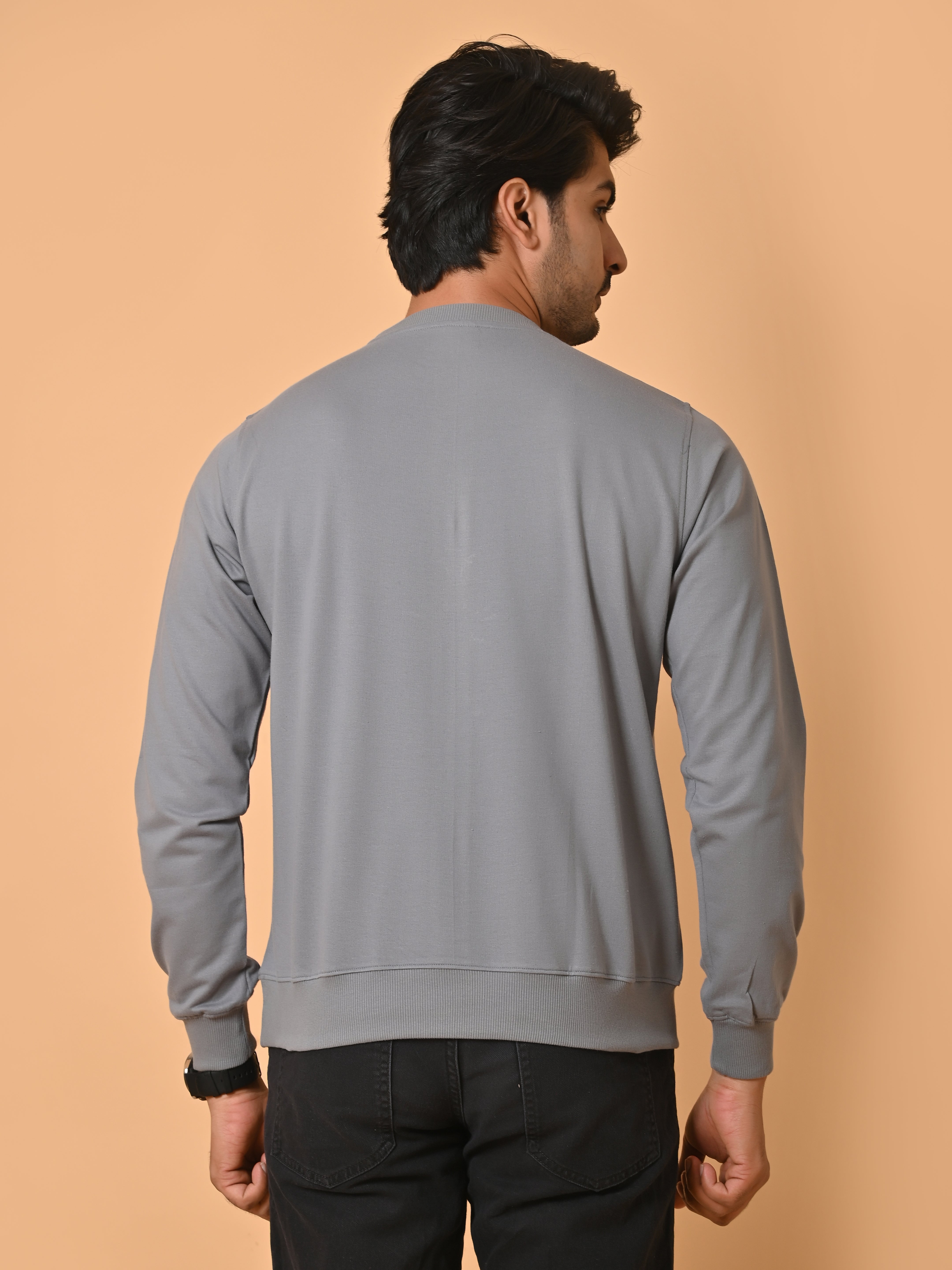"Cotton Haven: Men's Stone Grey Cotton Terry Sweatshirt Collection"