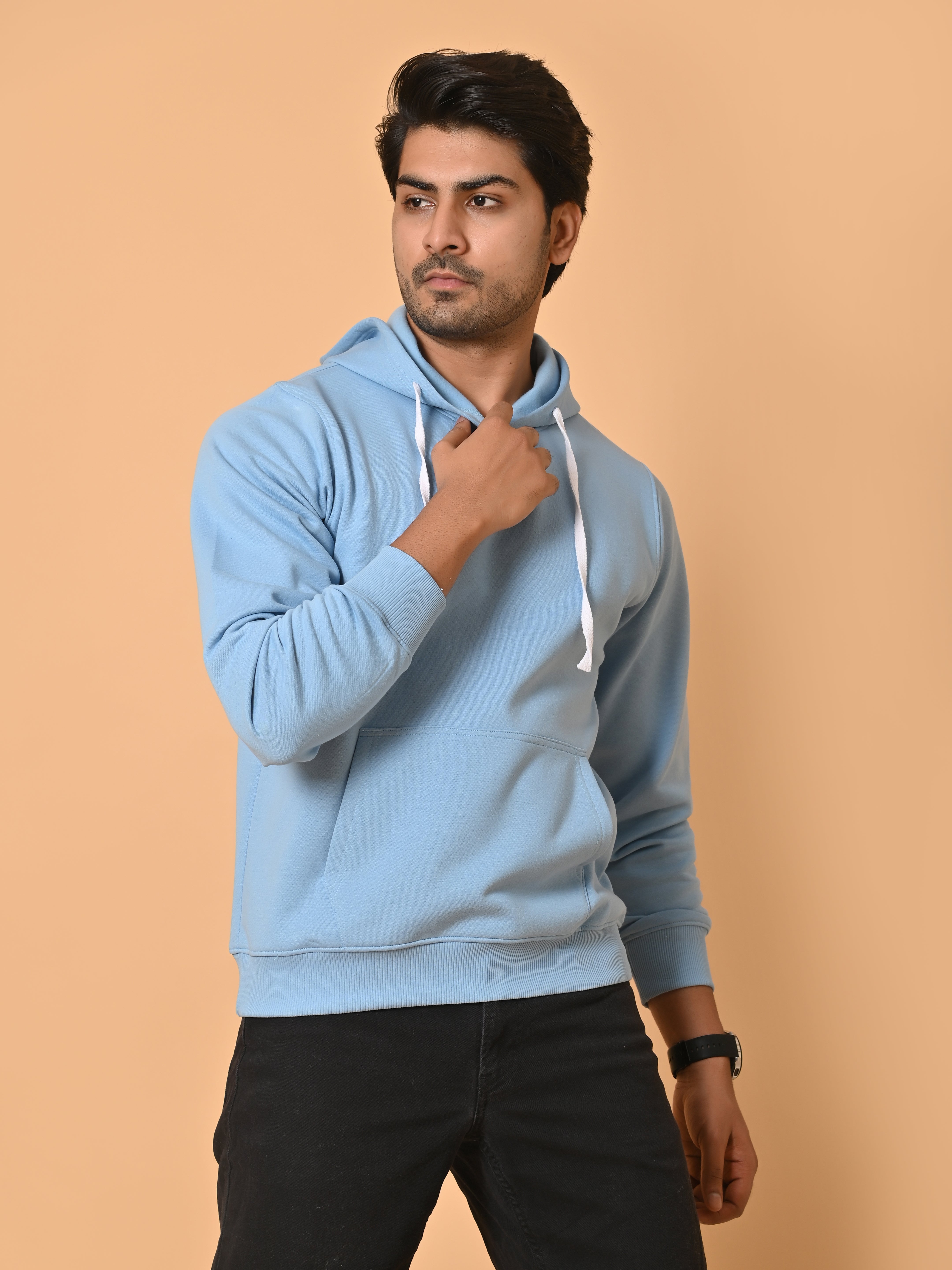 "Cotton Haven: Men's Cyan Blue Hoodies Collection"