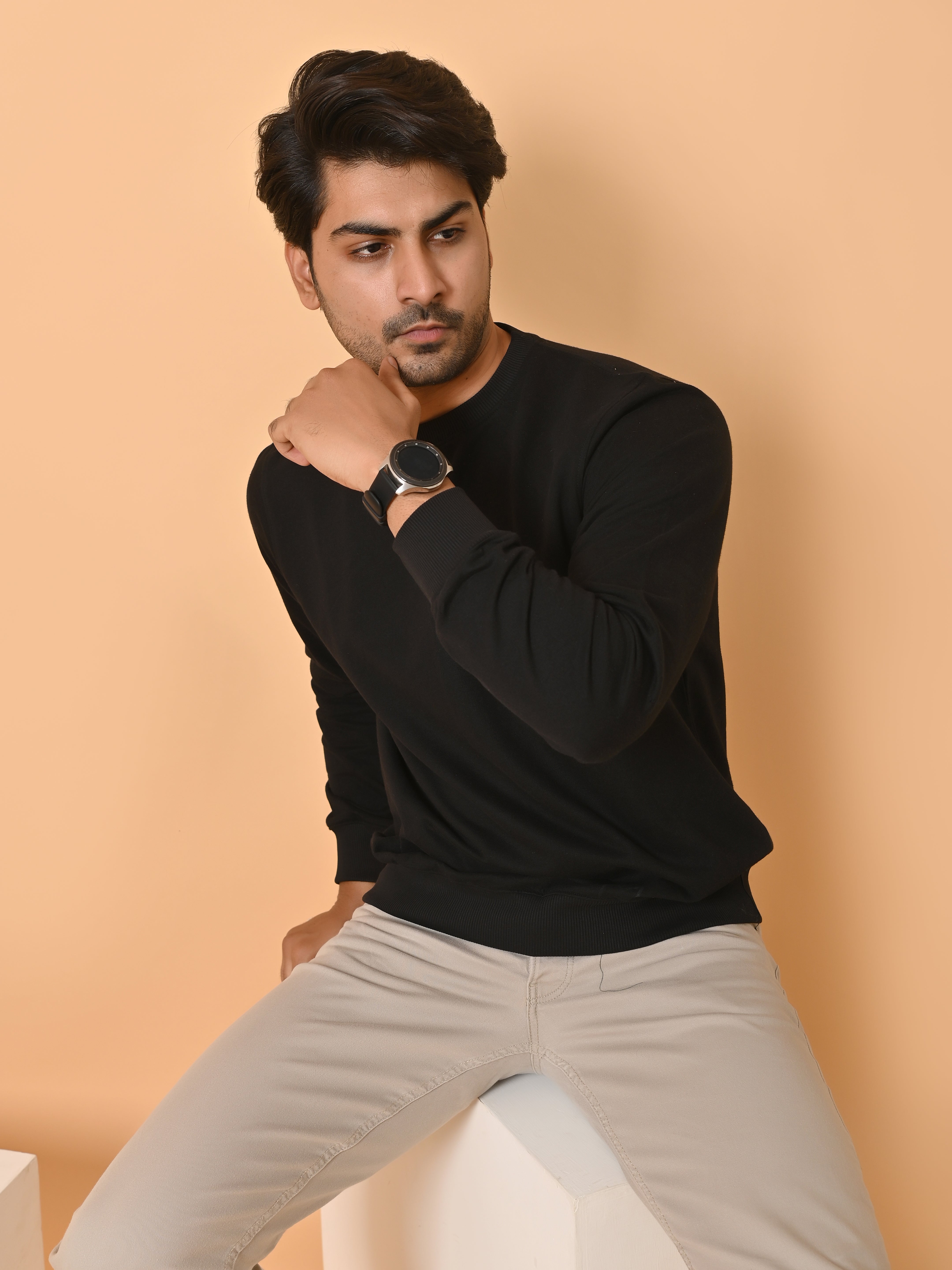 "Cotton Haven: Men's Black Cotton Terry Sweatshirt Collection"