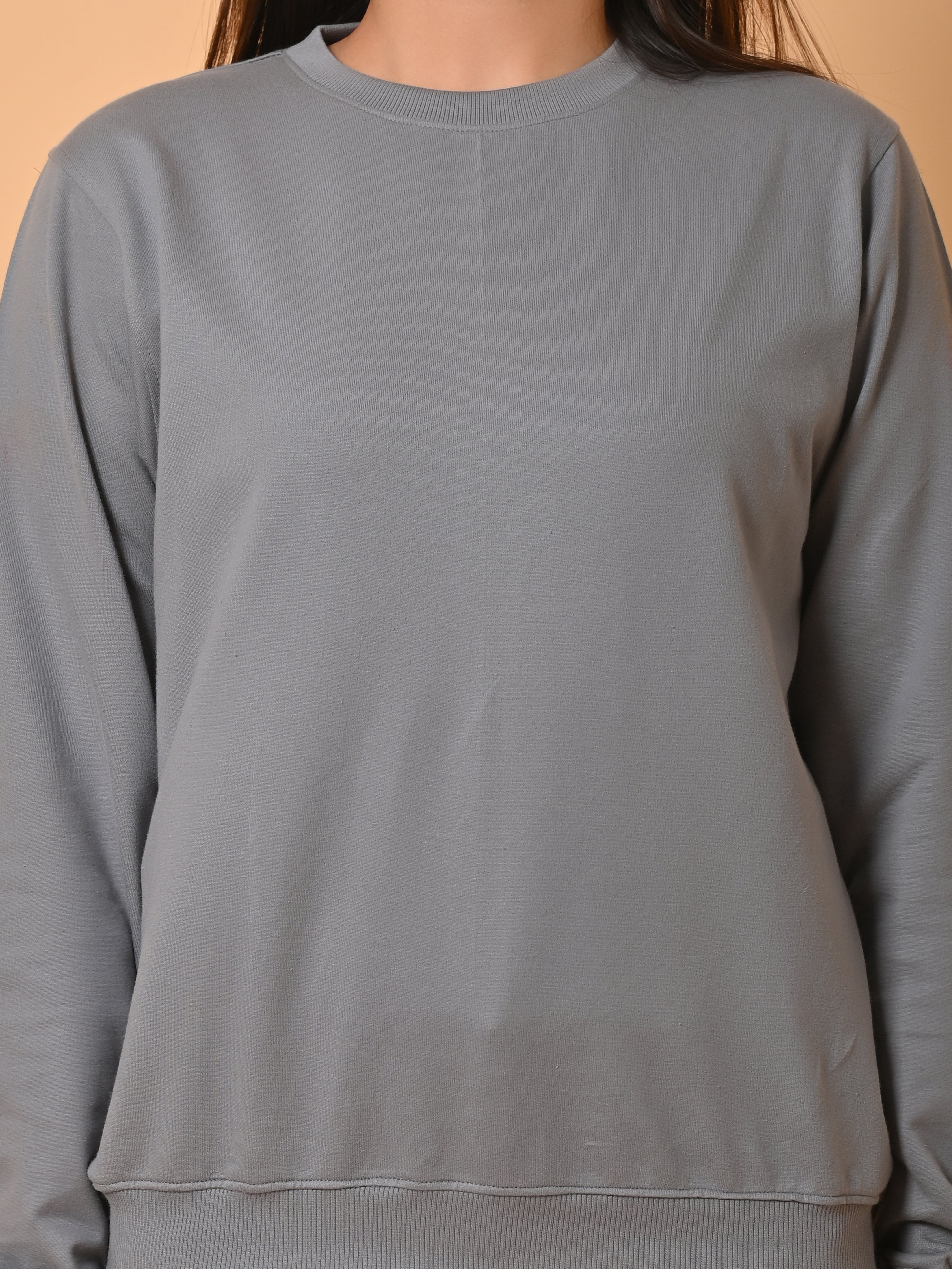 "Cotton Haven: Women's Stone Grey Cotton Terry Sweatshirt Collection"