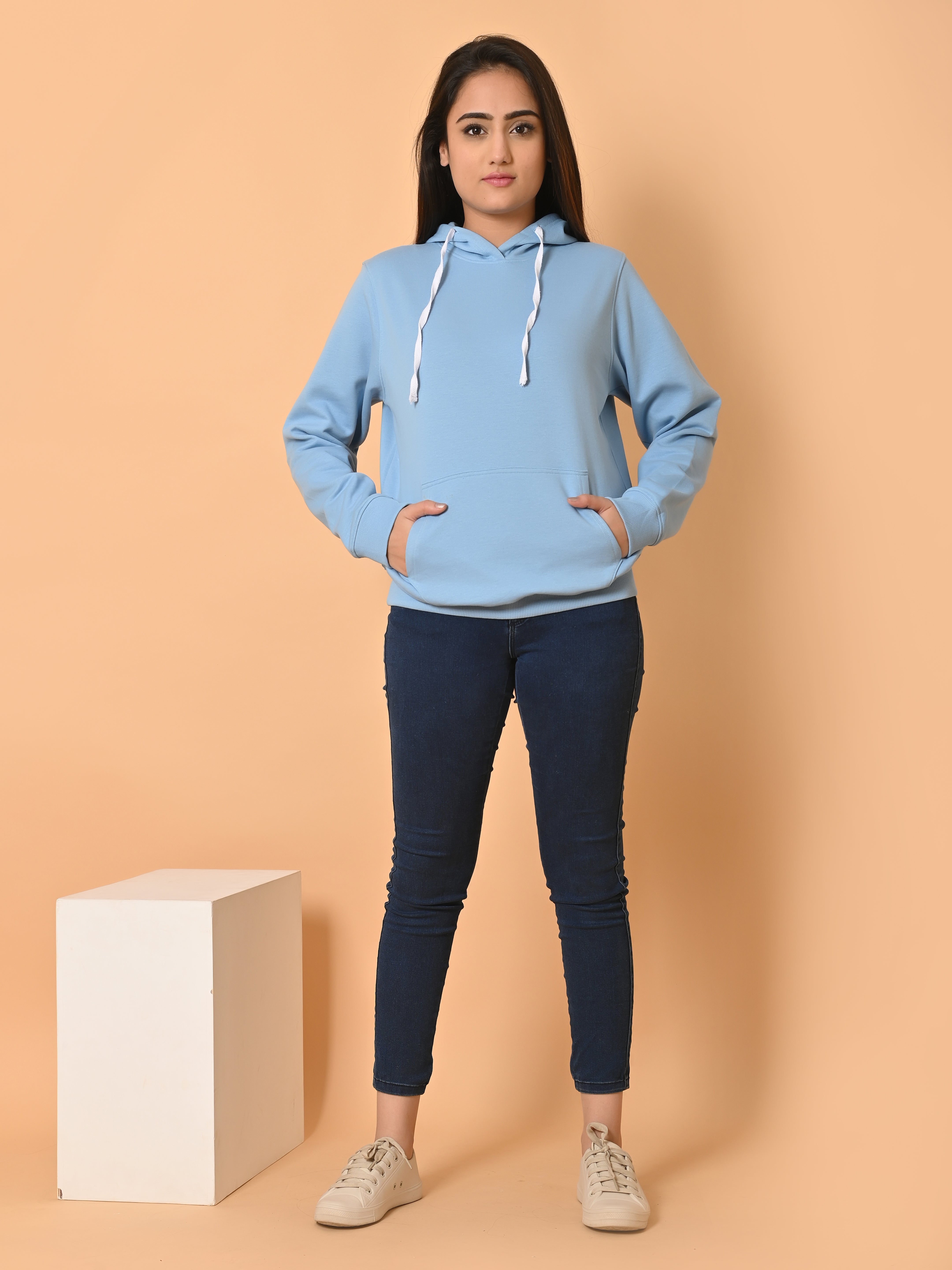 "Cotton Haven: Women's Cyan Blue Hoodies Collection"