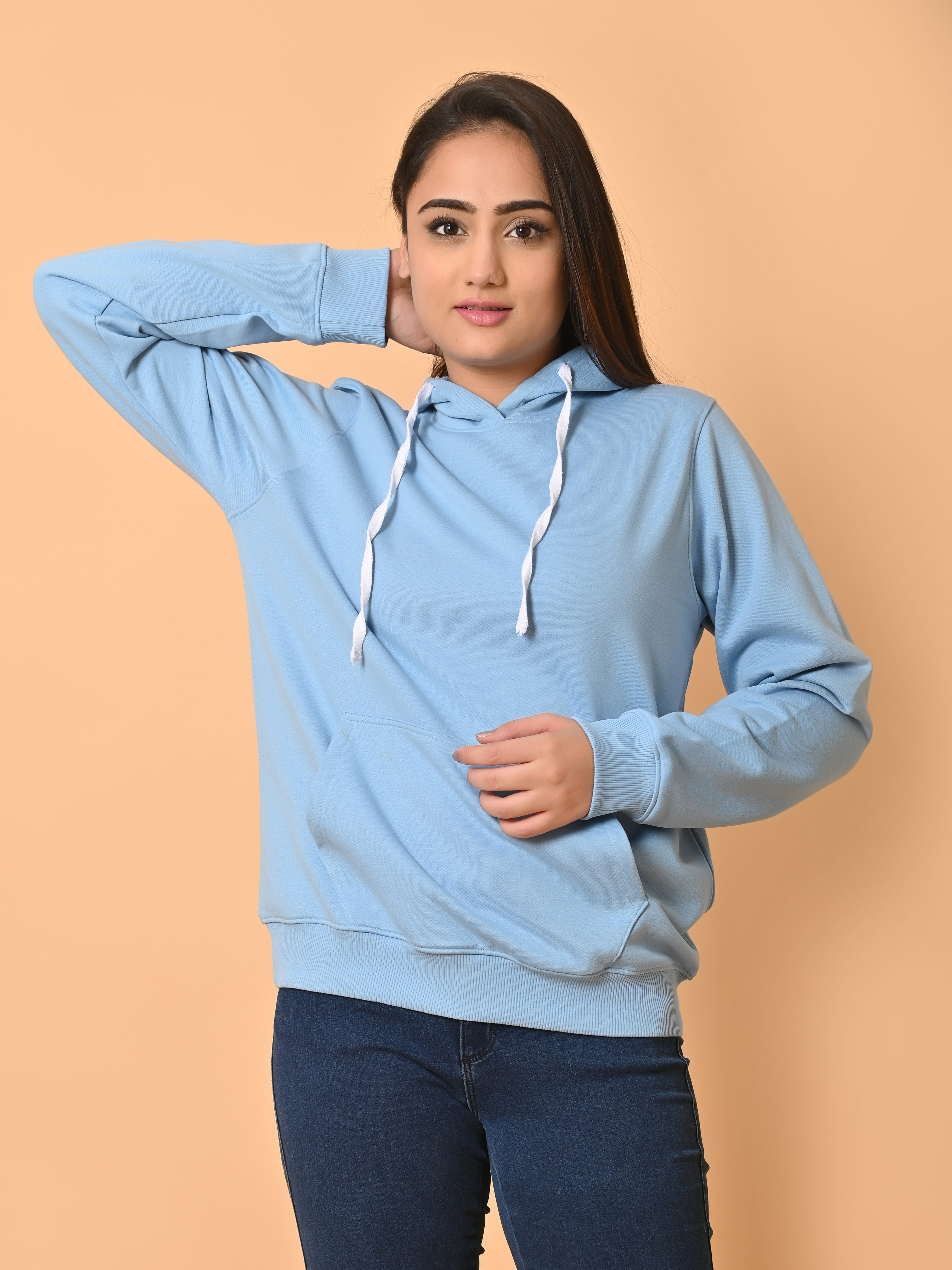 "Cotton Haven: Women's Cyan Blue Hoodies Collection"