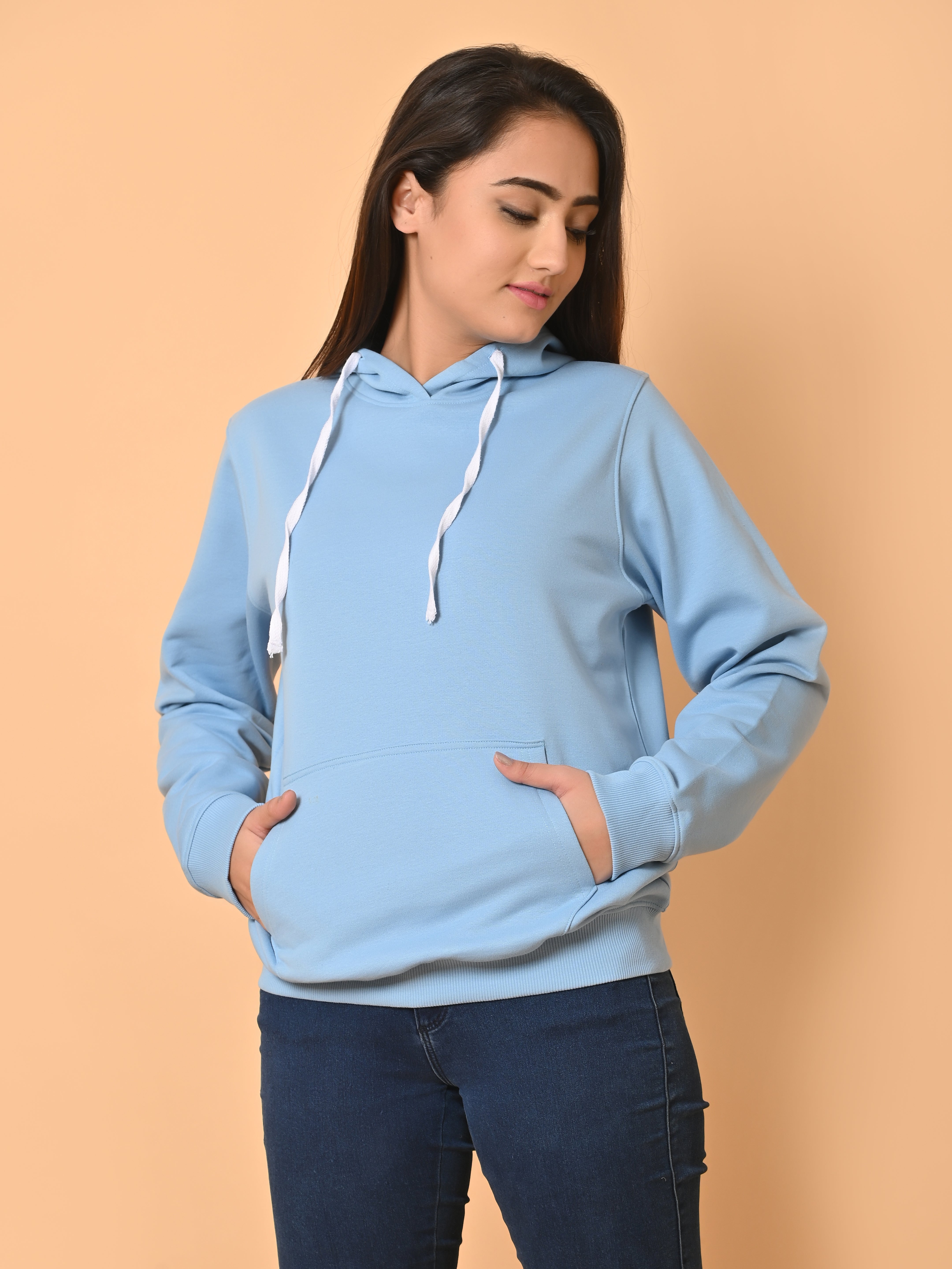 "Cotton Haven: Women's Cyan Blue Hoodies Collection"