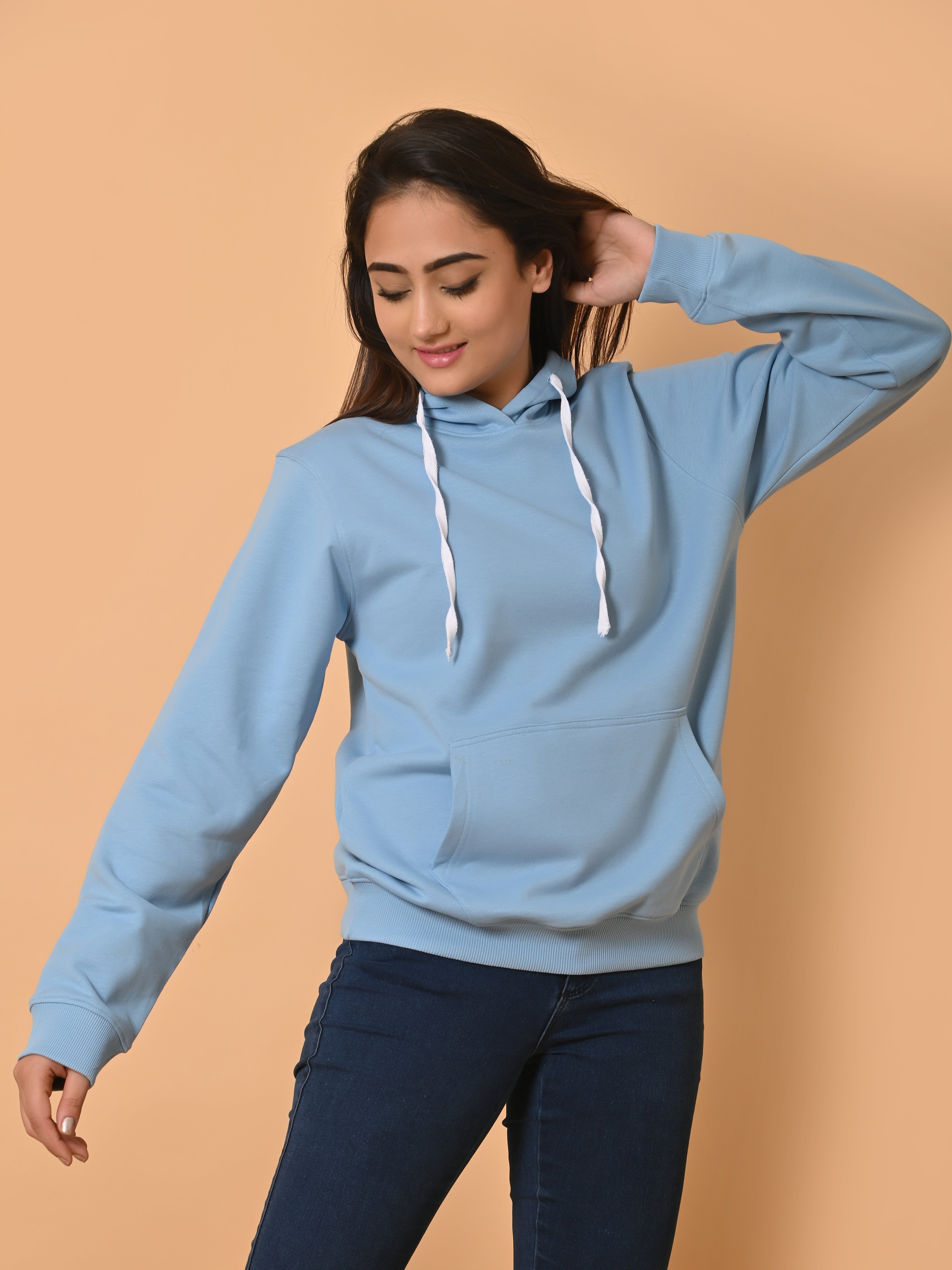 "Cotton Haven: Women's Cyan Blue Hoodies Collection"