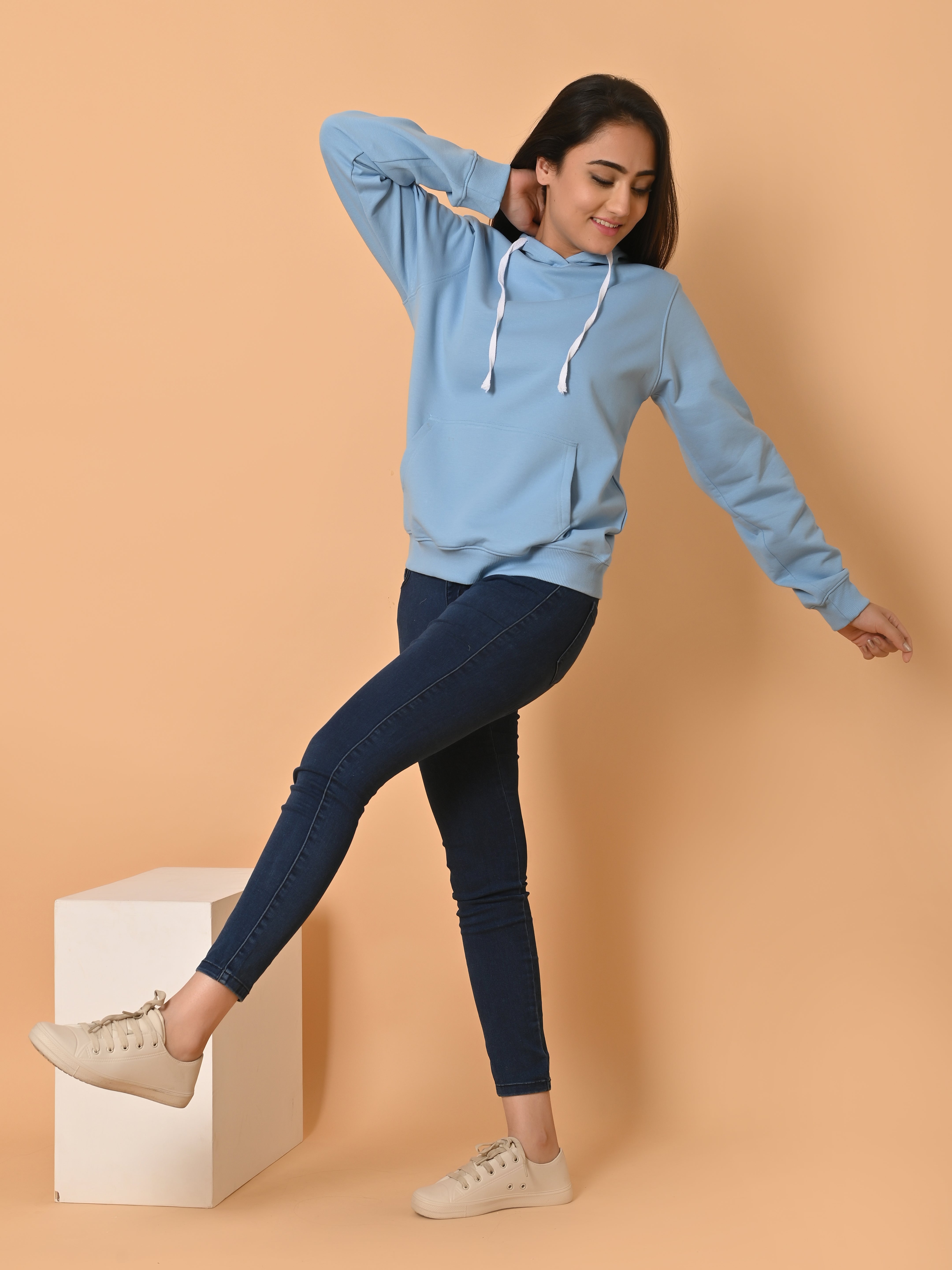 "Cotton Haven: Women's Cyan Blue Hoodies Collection"