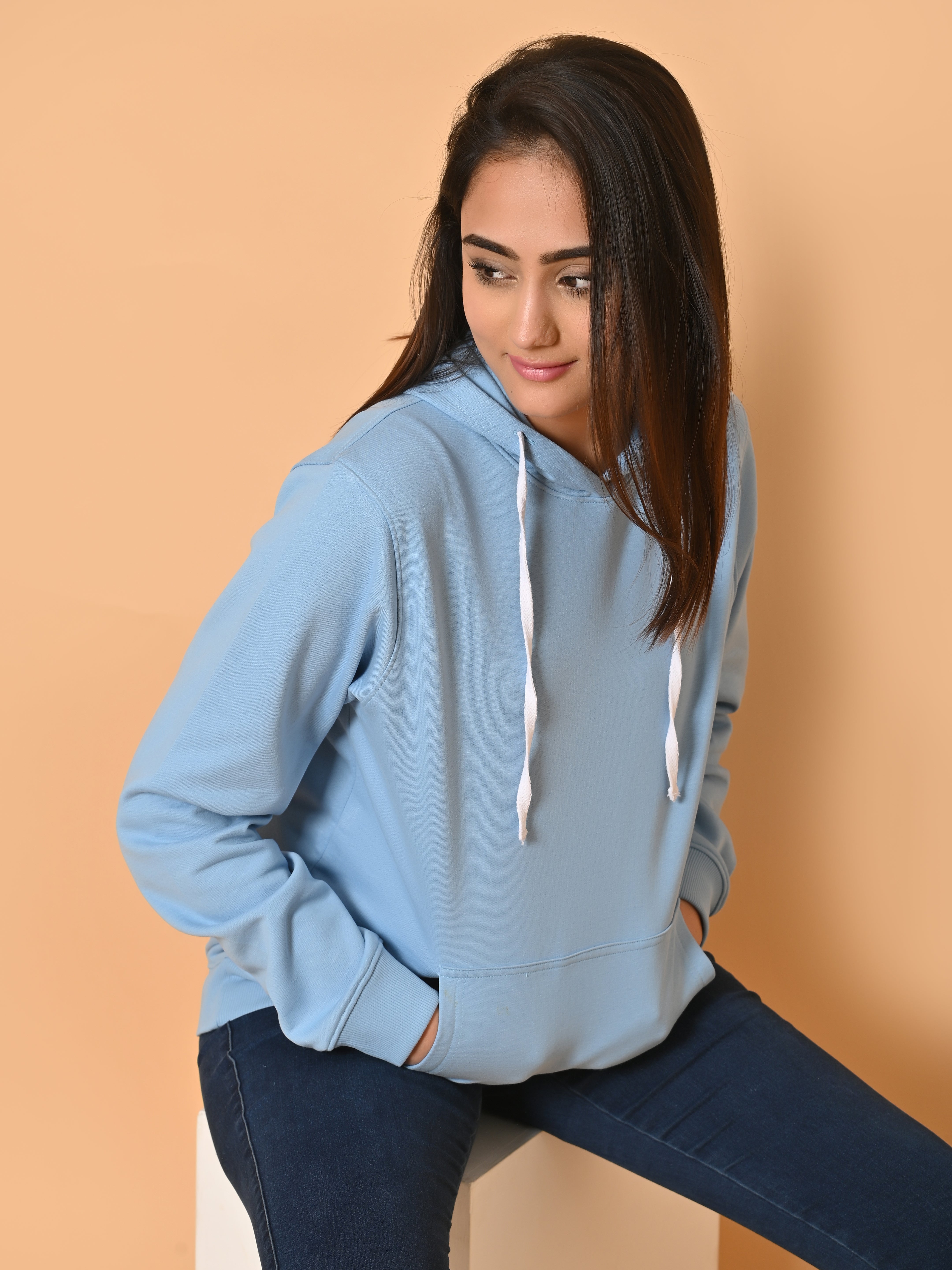 "Cotton Haven: Women's Cyan Blue Hoodies Collection"