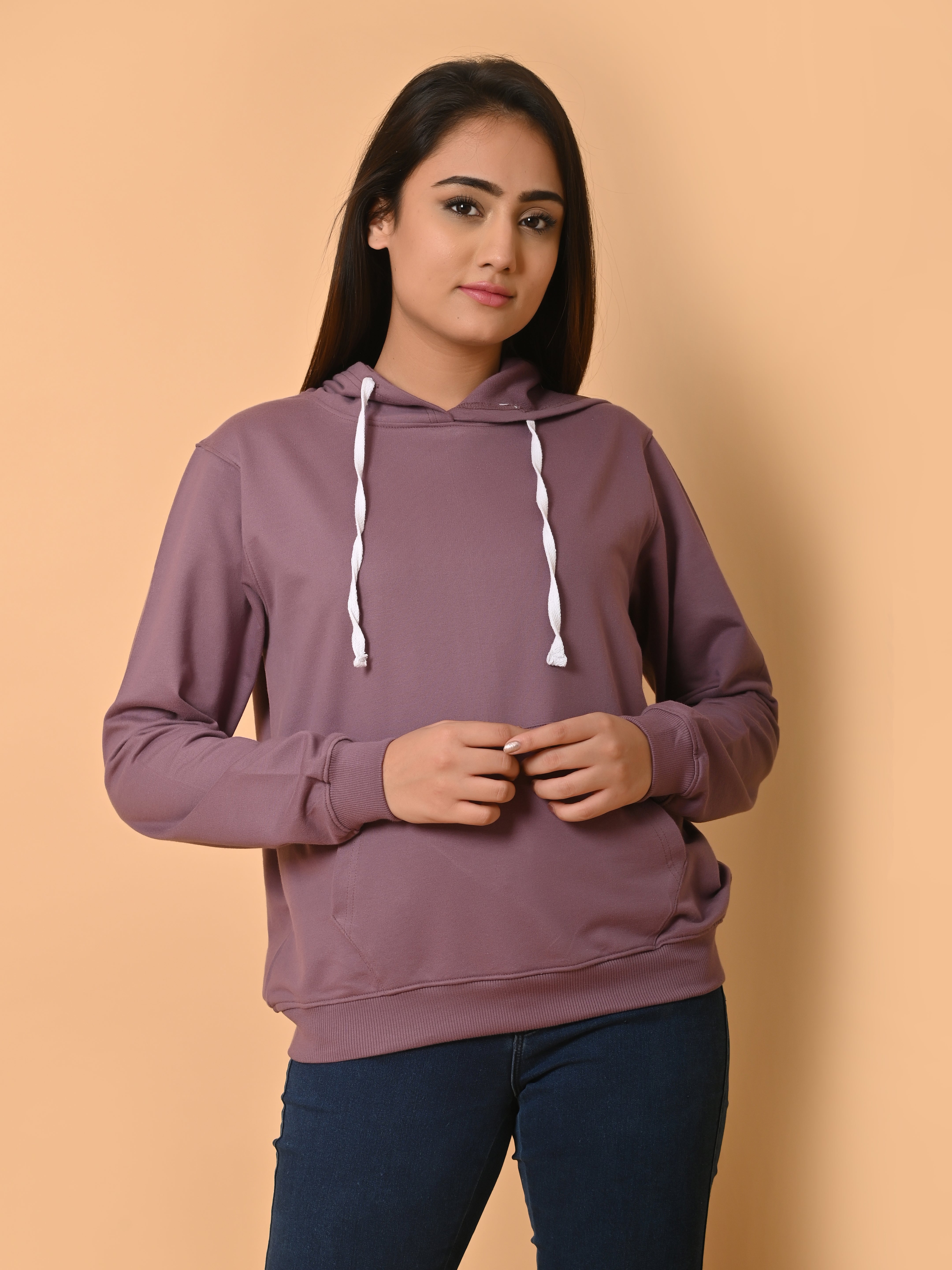 "Cotton Haven: Women's Dark Lavender Hoodies Collection"