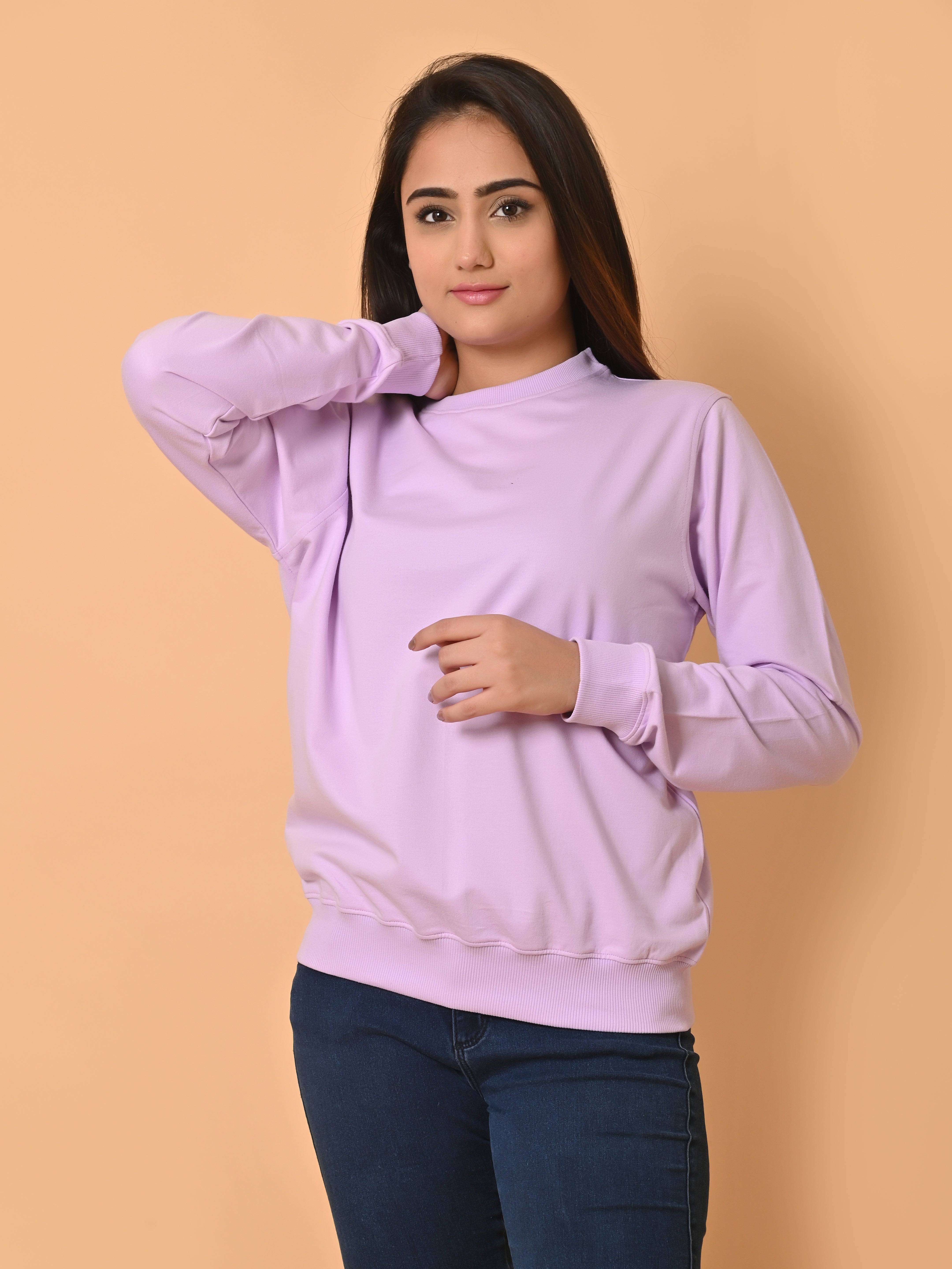 "Cotton Haven: Women's Lavender Cotton Terry Sweatshirt Collection"