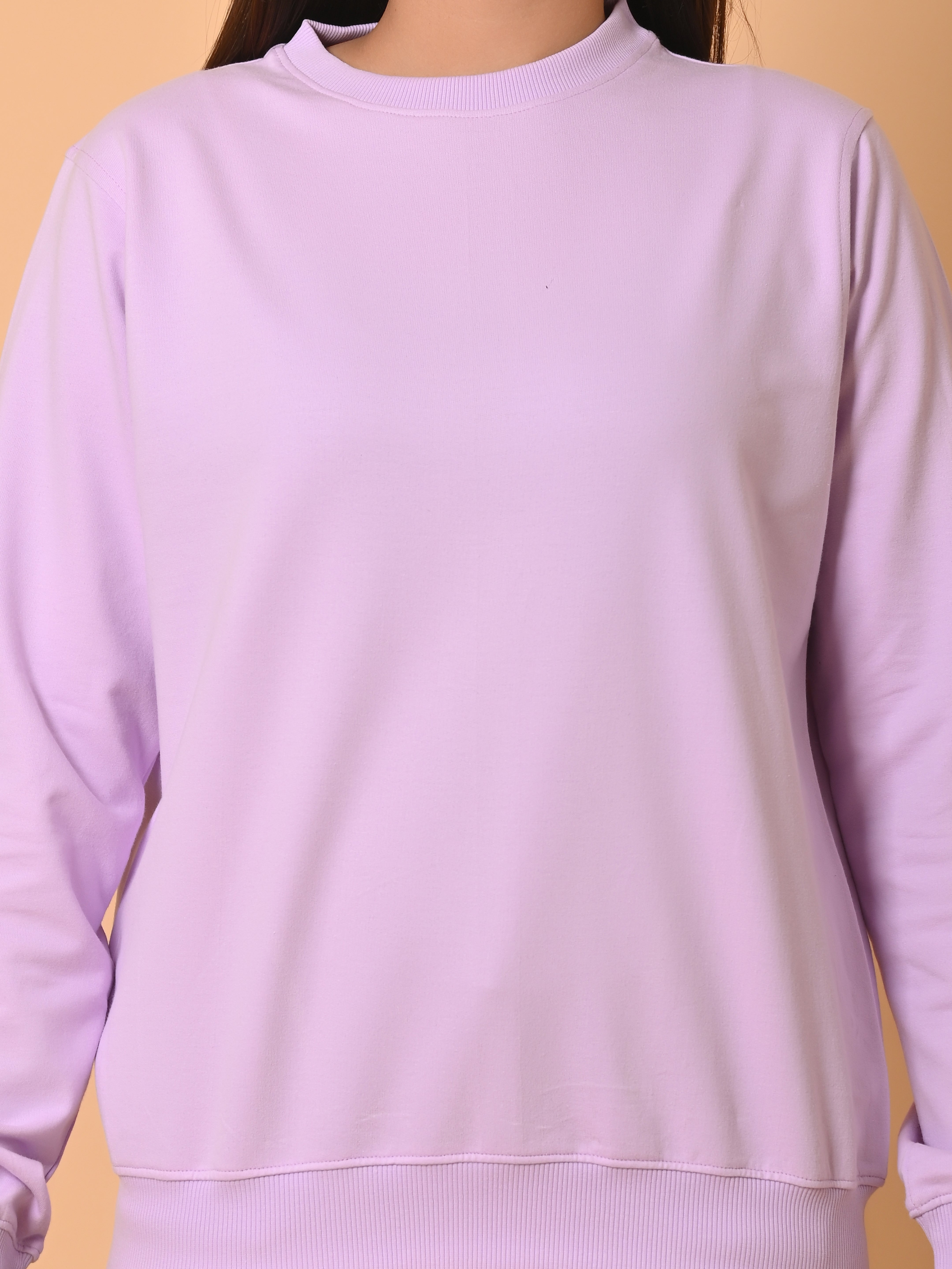 "Cotton Haven: Women's Lavender Cotton Terry Sweatshirt Collection"