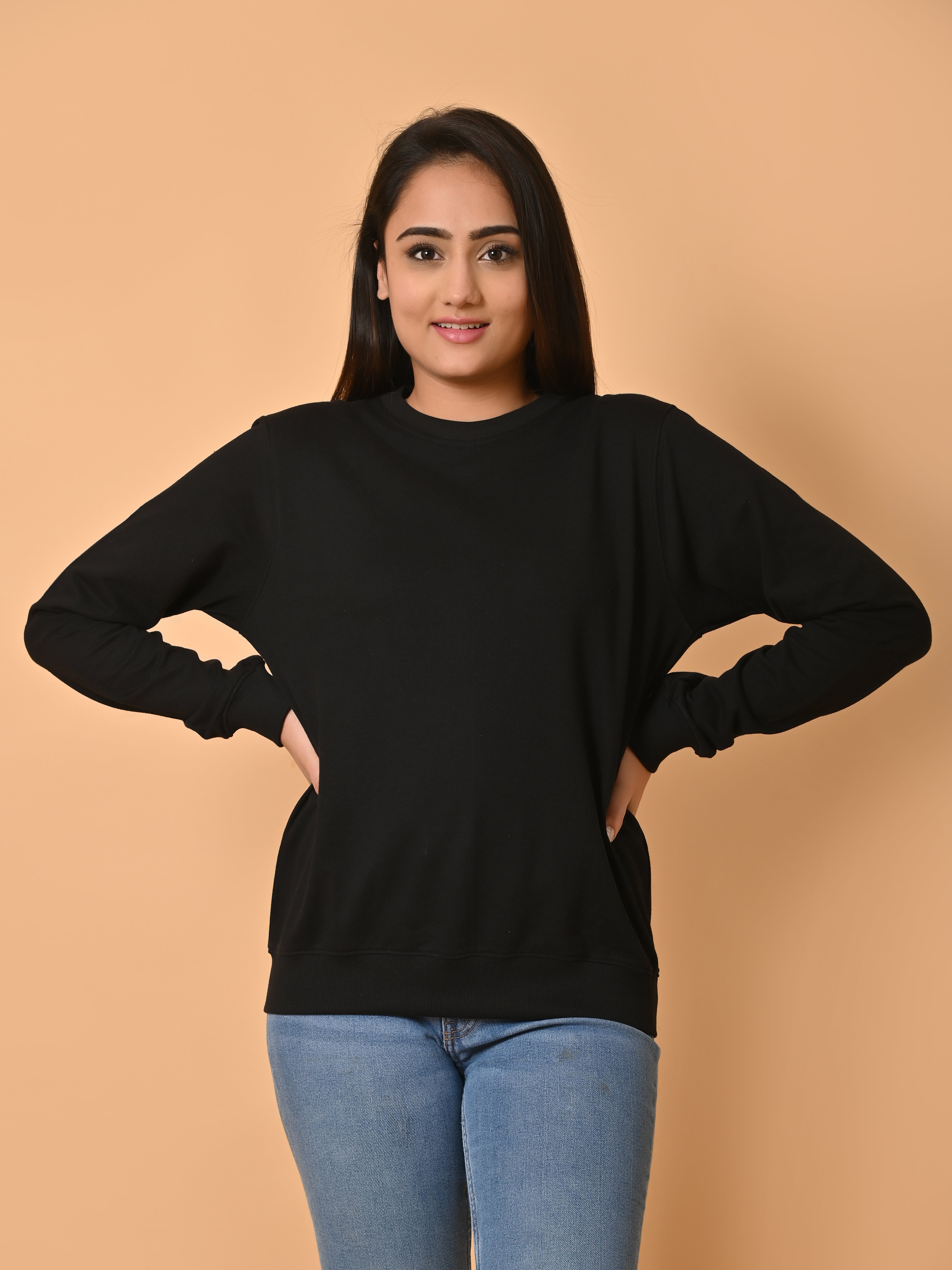 "Cotton Haven: Women's Black Cotton Terry Sweatshirt Collection"