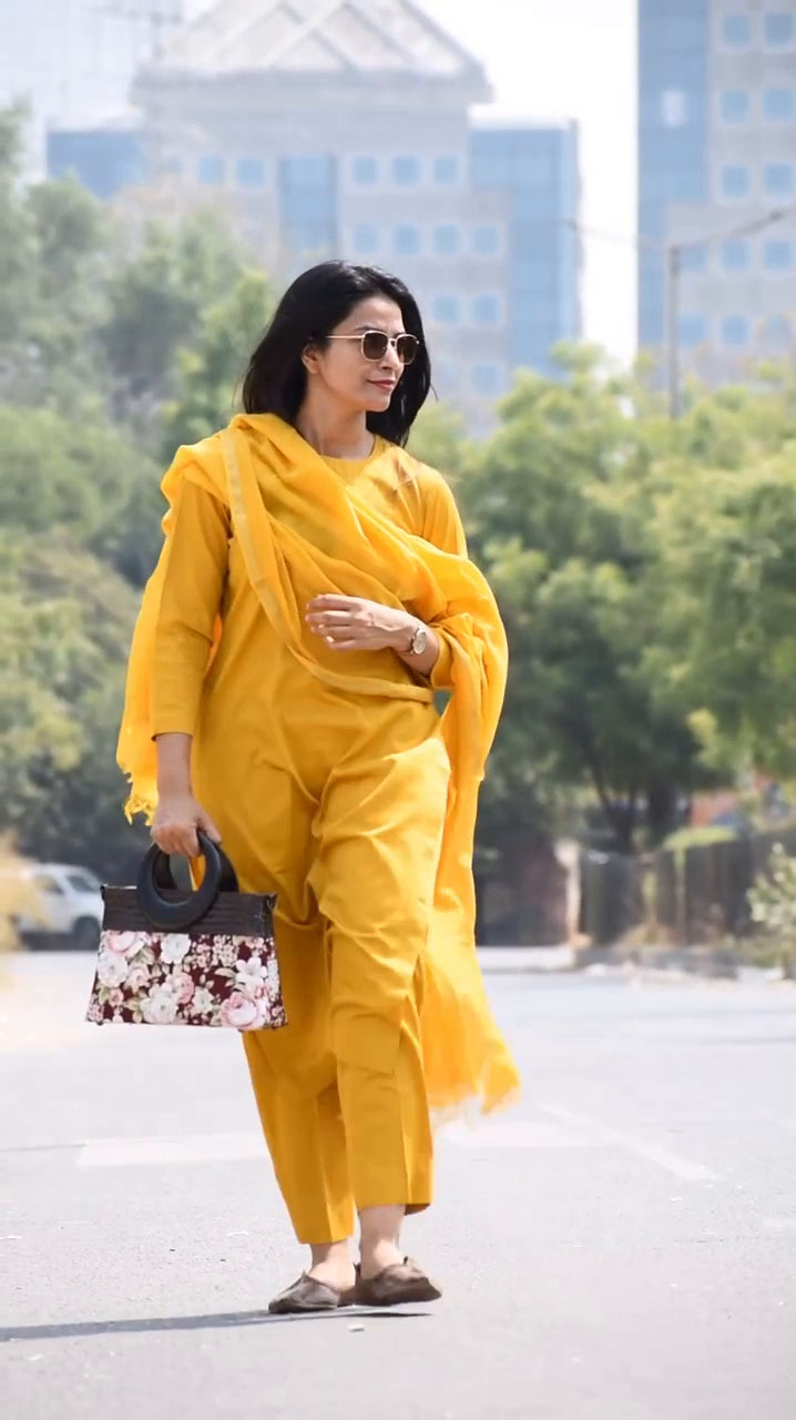 Timeless Cotton Kurta Pant Set with Chanderi Silk Dupatta