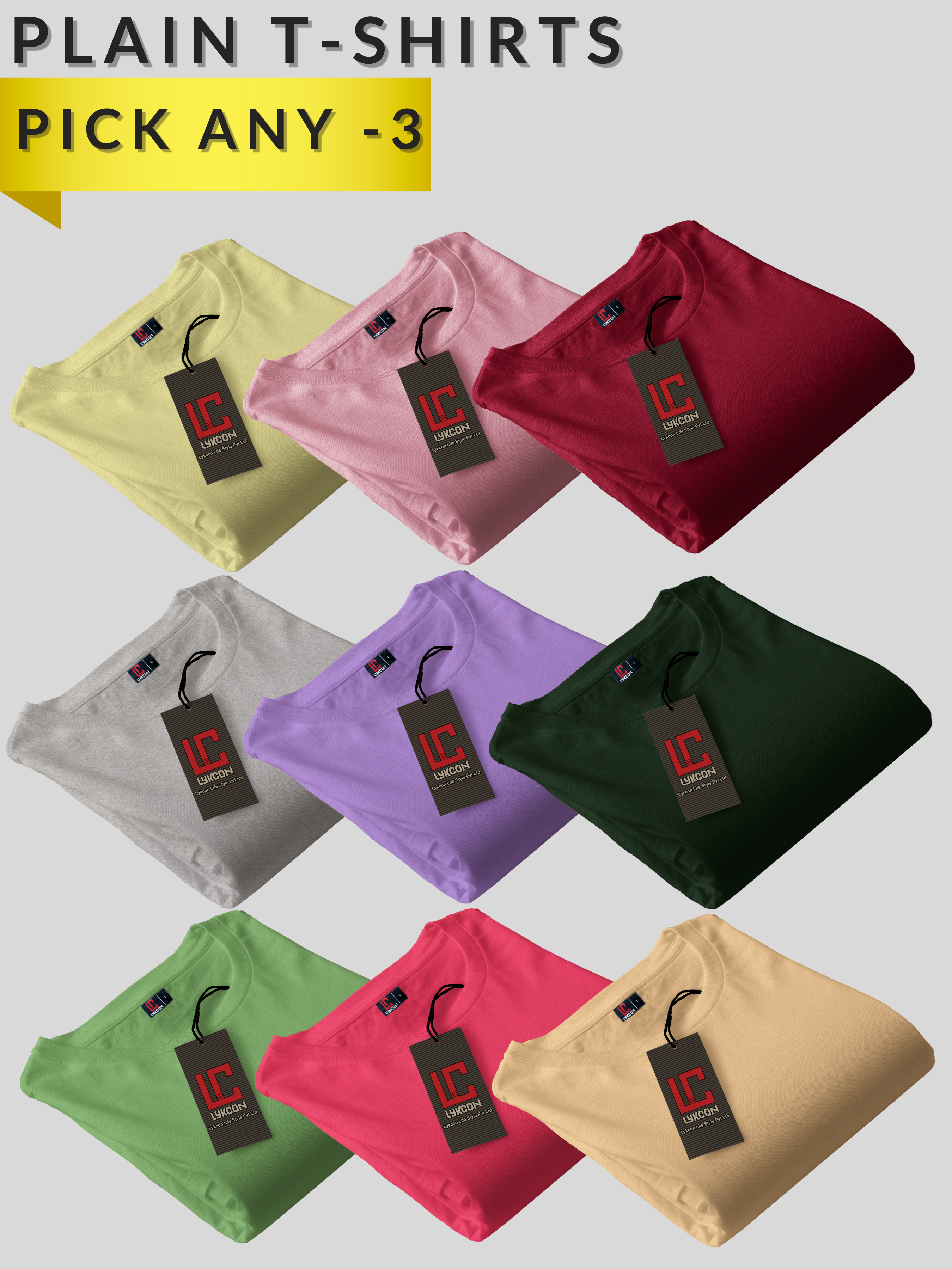 Pick Any-3 Plain T-Shirt Combo