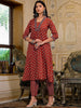 Majestic Maroon: Block Printed Aline Kurta Pant Dupatta Set