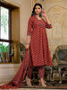 Majestic Maroon: Block Printed Aline Kurta Pant Dupatta Set