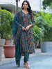 Graceful Teal Bliss: Embroidered Rayon Kurta,Pant & Dupatta Set