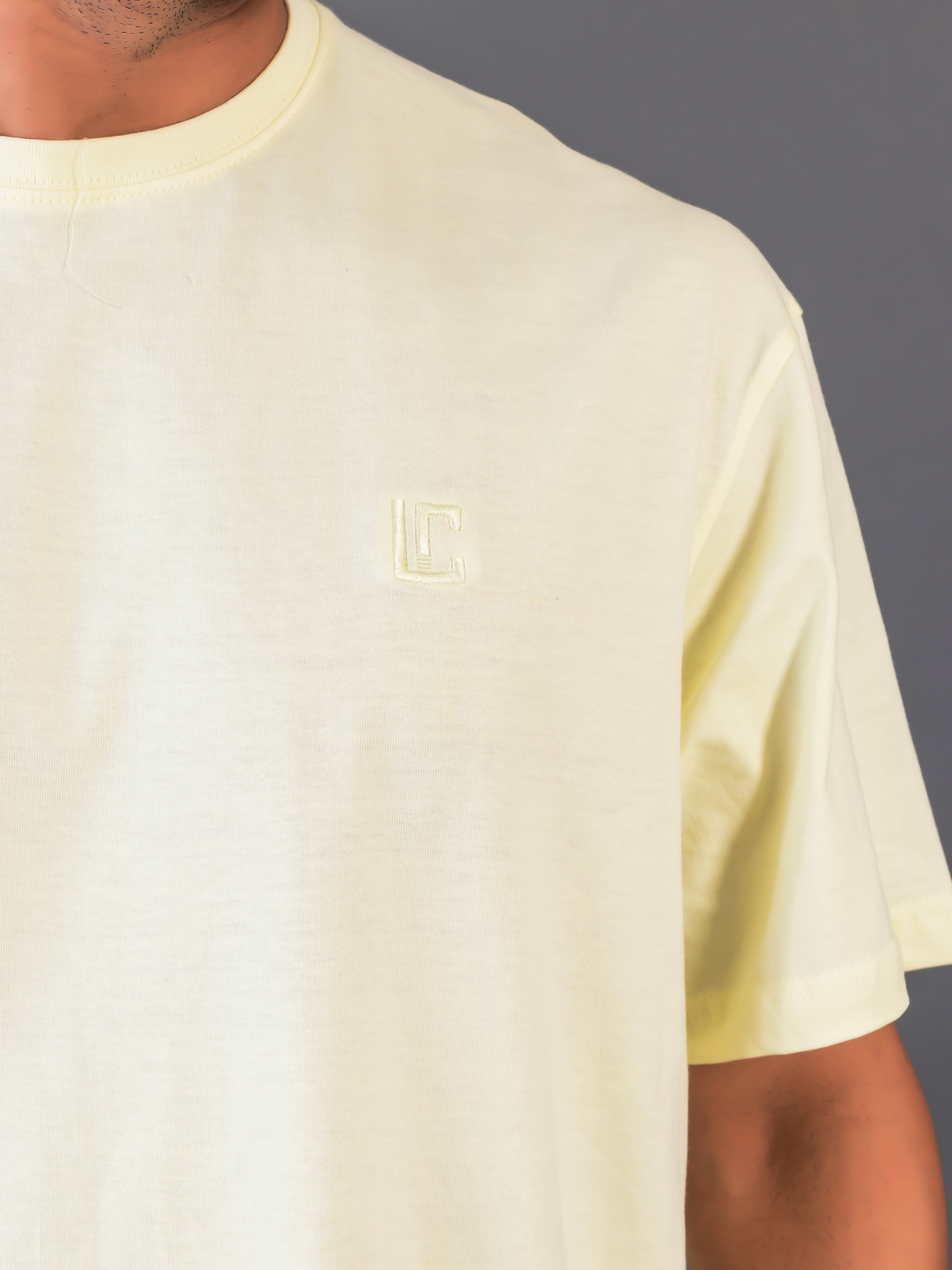 LYKCON Men's Cotton Lycra Oversized T-shirt - Light Yellow