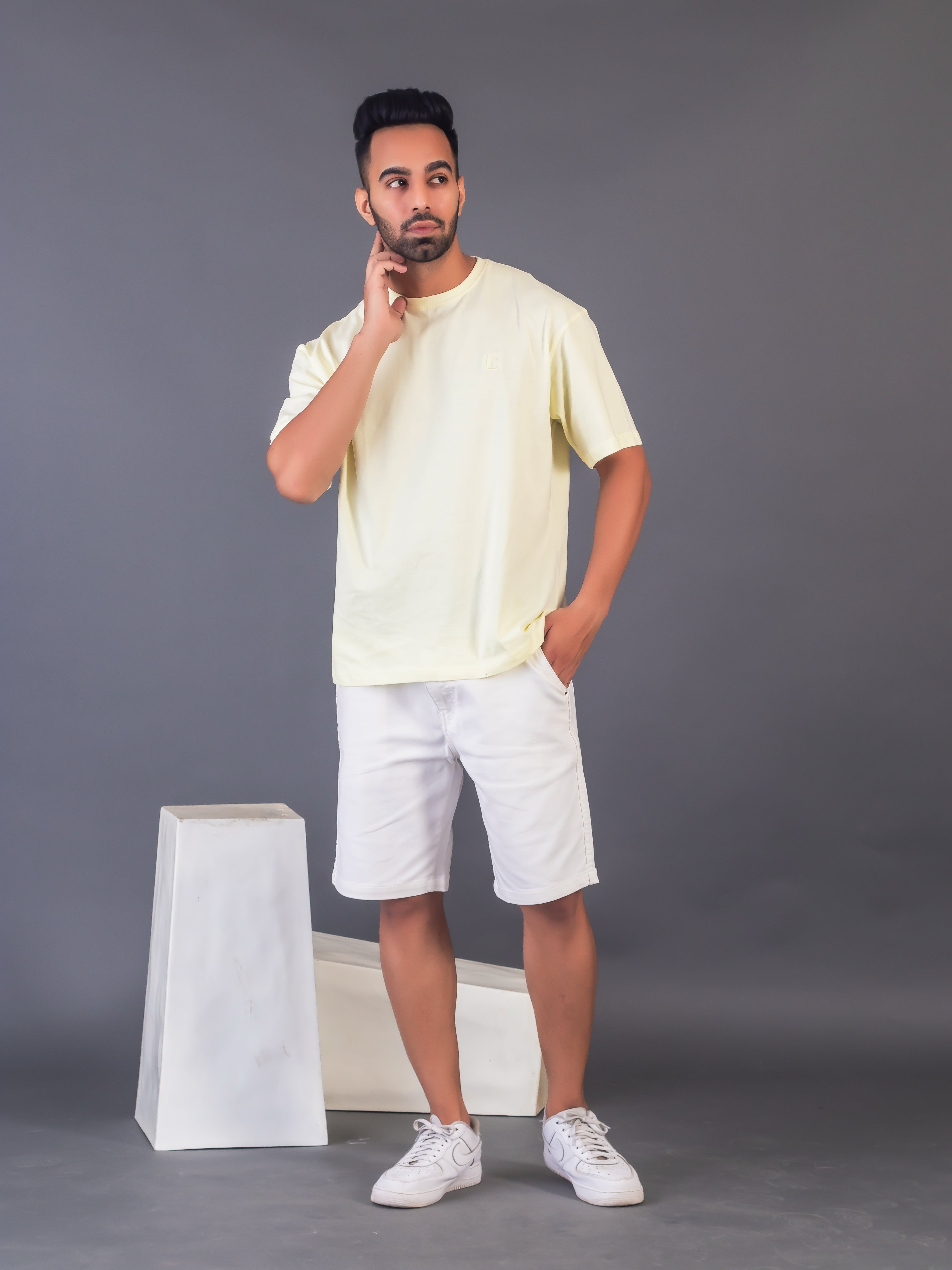LYKCON Men's Cotton Lycra Oversized T-shirt - Light Yellow
