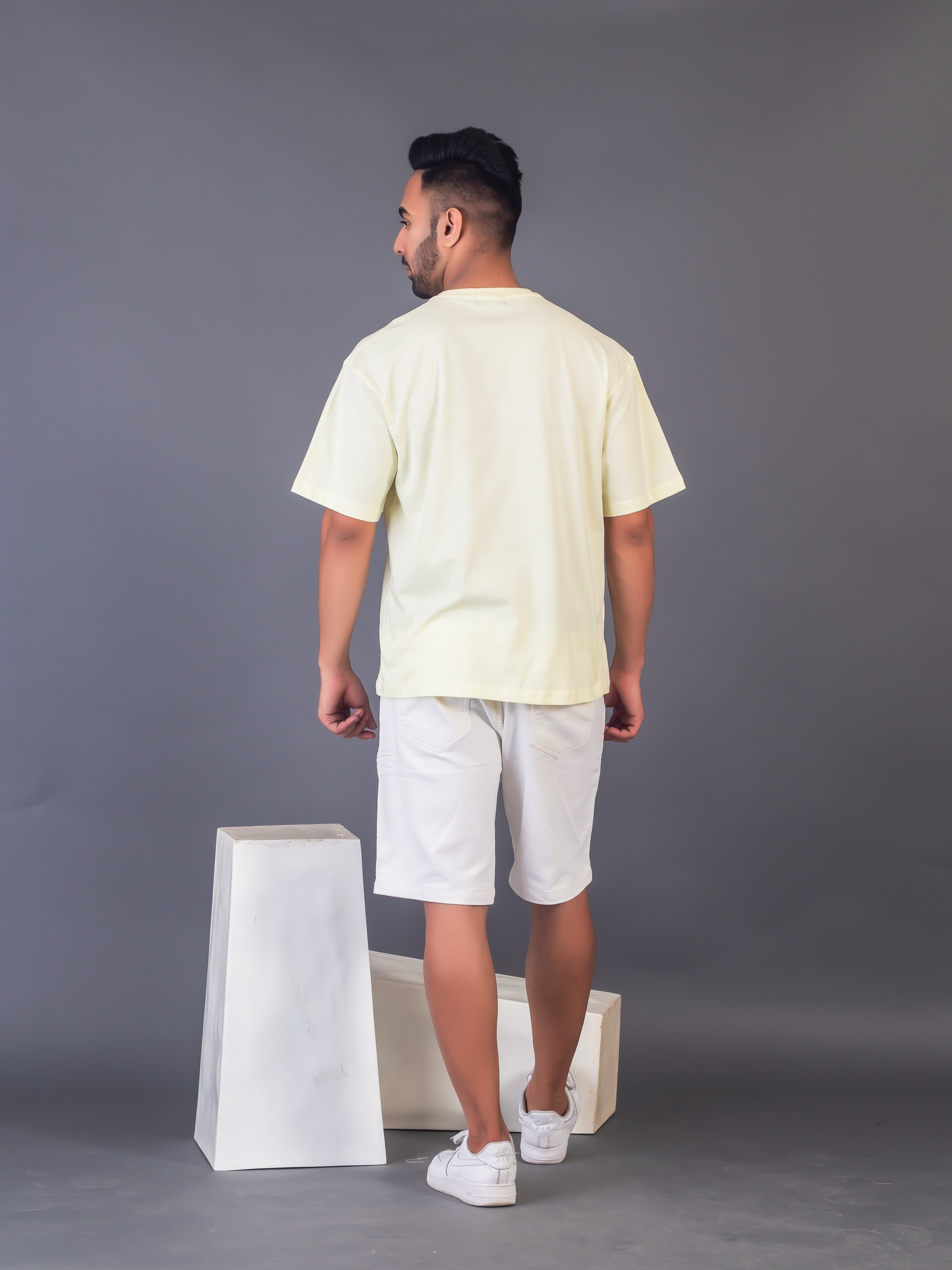 LYKCON Men's Cotton Lycra Oversized T-shirt - Light Yellow