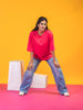 LYKCON Women's Cotton Lycra Oversized T-shirt - Fuschia Pink