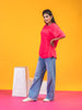 LYKCON Women's Cotton Lycra Oversized T-shirt - Fuschia Pink