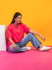 LYKCON Women's Cotton Lycra Oversized T-shirt - Fuschia Pink