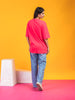 LYKCON Women's Cotton Lycra Oversized T-shirt - Fuschia Pink