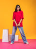 LYKCON Women's Cotton Lycra Oversized T-shirt - Red