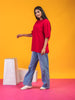 LYKCON Women's Cotton Lycra Oversized T-shirt - Red