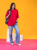 LYKCON Women's Cotton Lycra Oversized T-shirt - Red